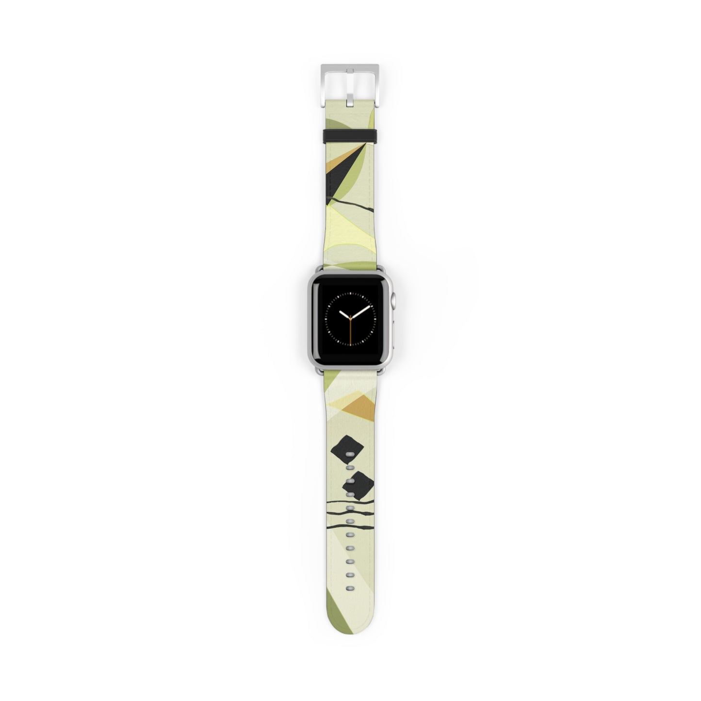 Abstract Series, Fun muted Greens, Putty and Black faux leather Watch Band by artist Marie Frederique
