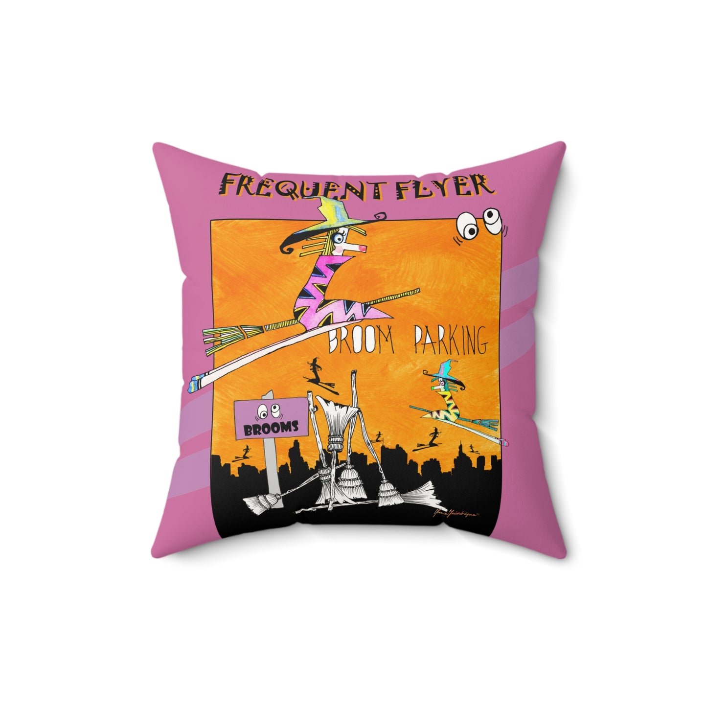 Frequent Flyer Broom Parking Pillow, by artist Marie Frederique