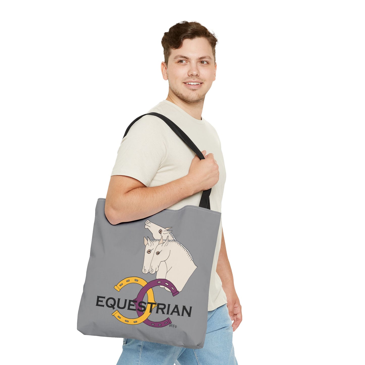 EQUESTRIAN CTS, Grey Tote Bag in 3 sizes and black or beige handles by artist Marie Frederique
