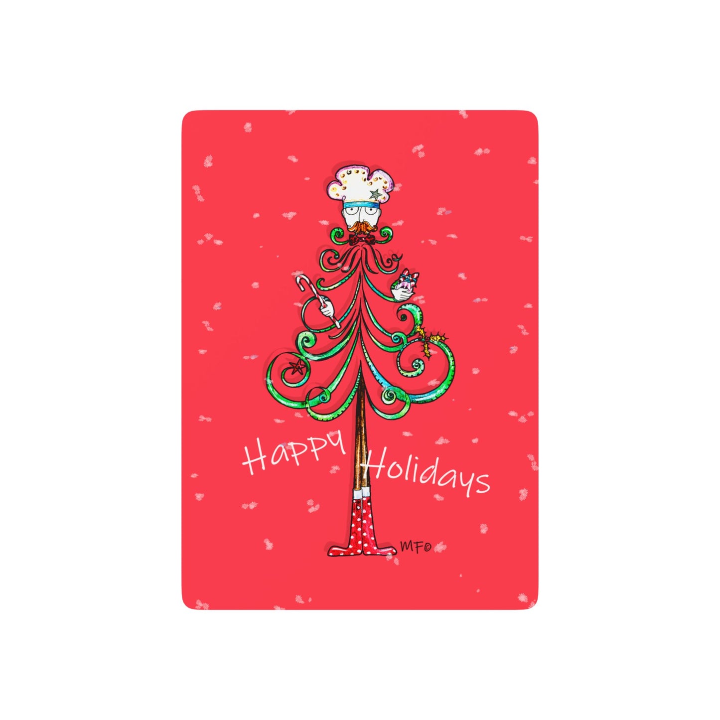 Christmas Happy Holiday-Themed Red Bridge/Poker Playing Cards Set - Festive Design with Ace of Spades by artist Marie Frederique