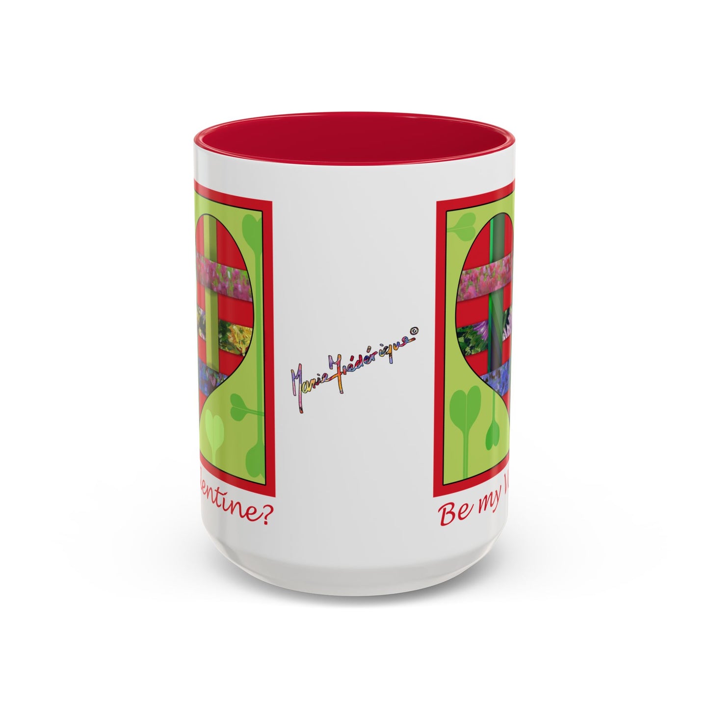Valentine Red Multicolored Ribbon Heart - 11oz & 15oz Colorful Mug Gift by artist Marie Frederique