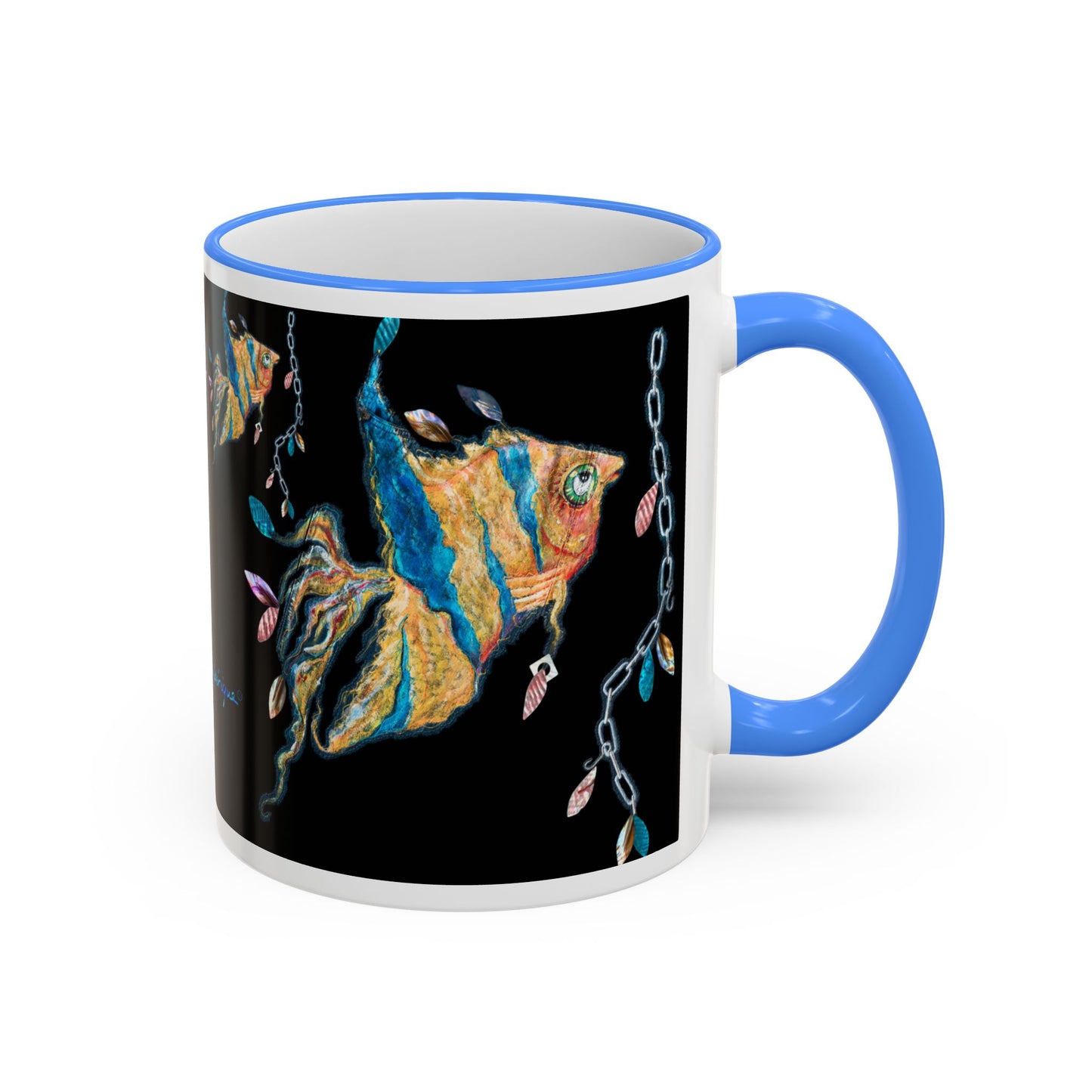 Angel Fish Artistic Sea Creature - Accent Rim Mug 11oz & 15oz by artist Marie Frederique