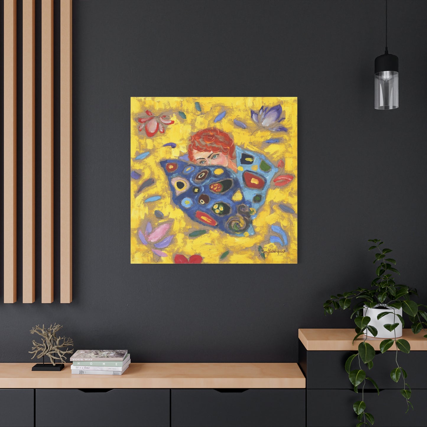 Rose 2 with vibrant yellow and blue Canvas Wall Art by artist Marie Frederique