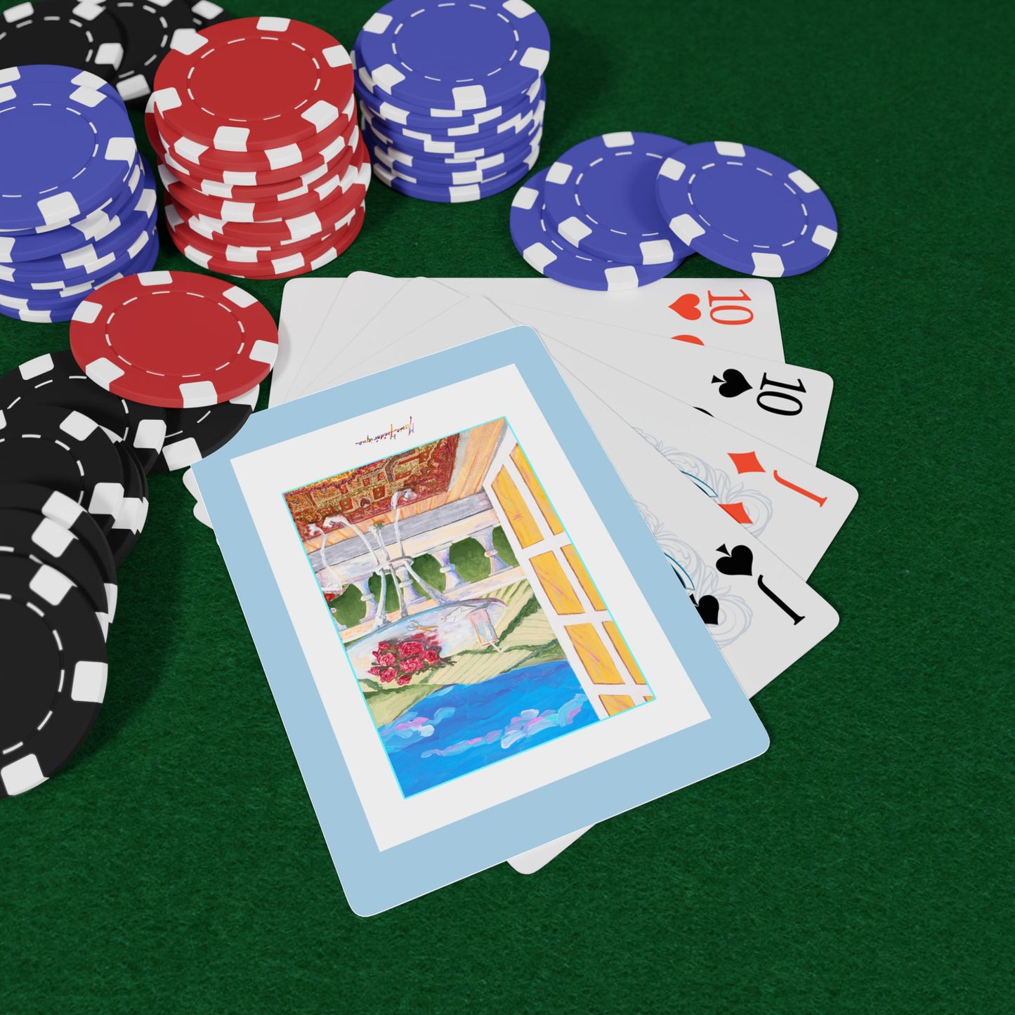 Summer Balcony Bridge/Poker playing cards by artist Marie Frederique