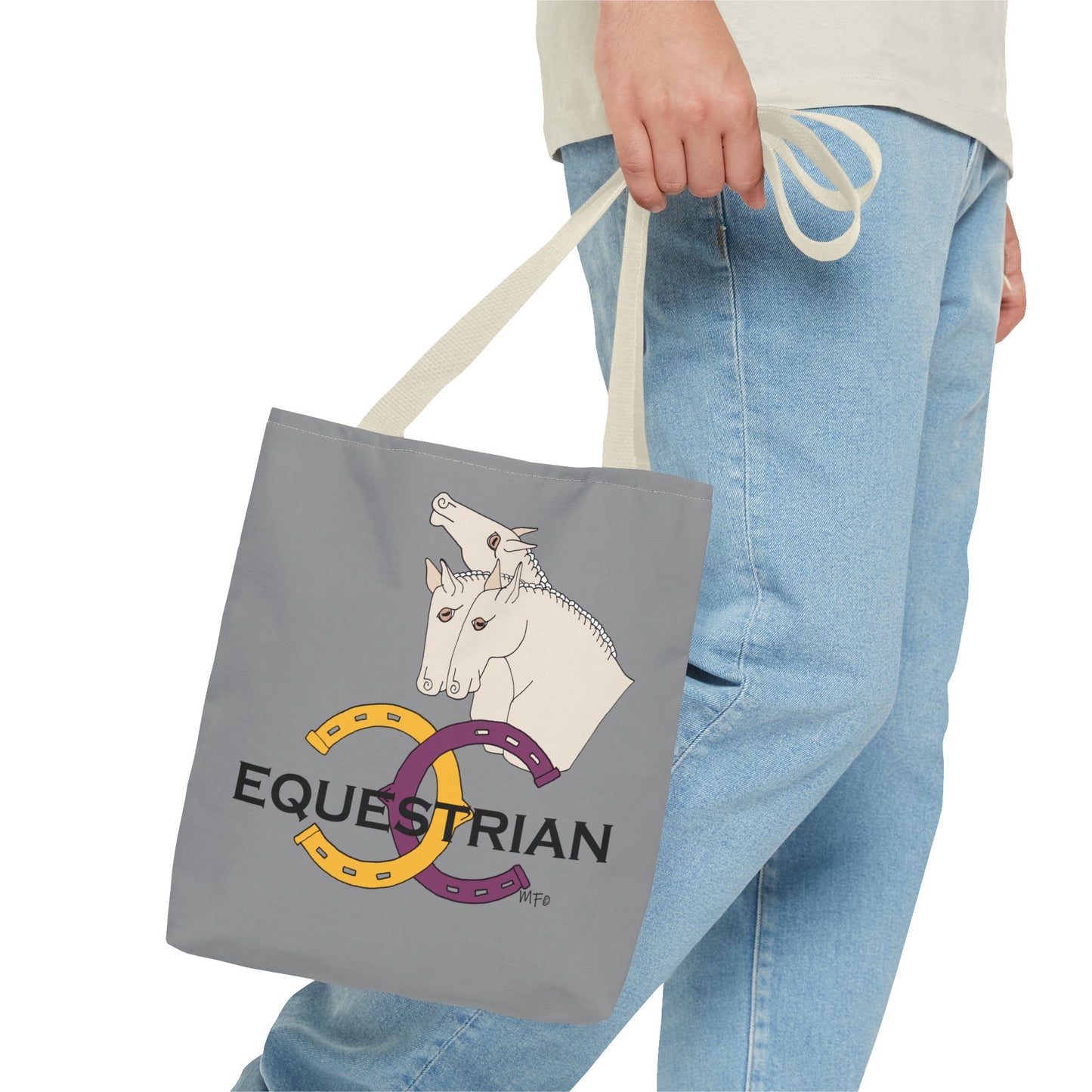 EQUESTRIAN CTS, Grey Tote Bag in 3 sizes and black or beige handles by artist Marie Frederique