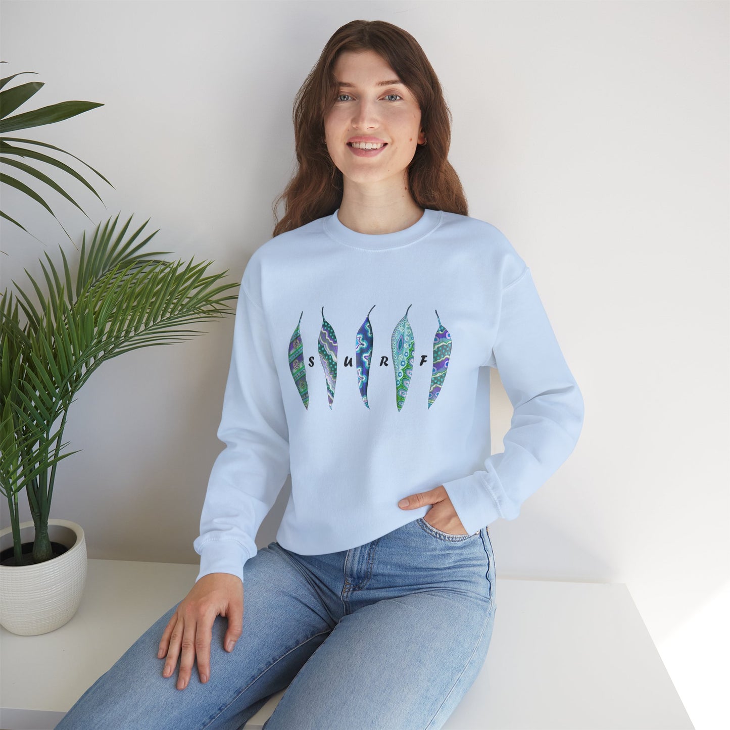 SURF painted leaves - Unisex Heavy Blend™ Crewneck Sweatshirt by artist Marie Frederique