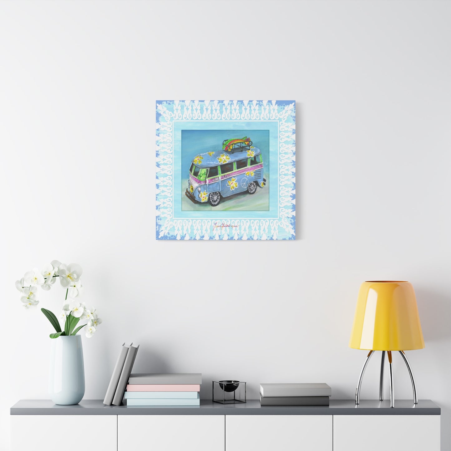 Flower Power Van, Canvas Print by artist Marie Frederique