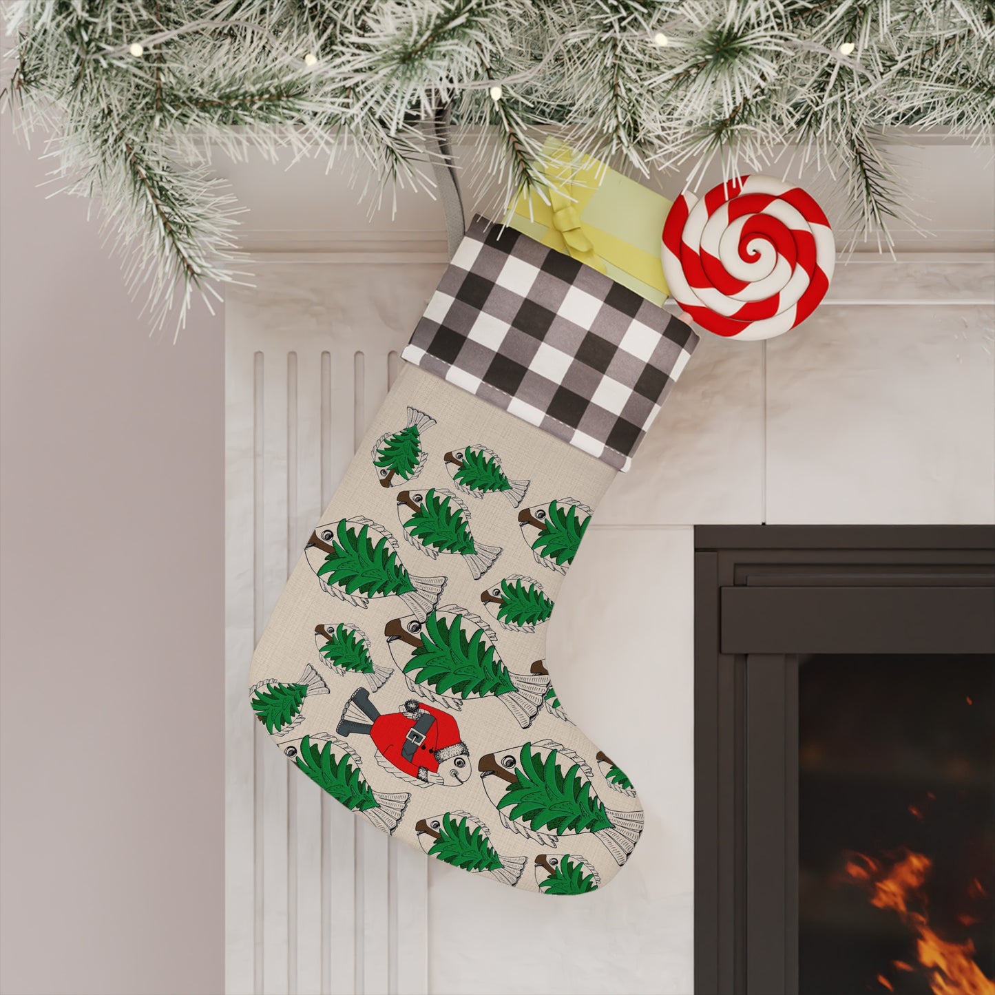 Christmas Stocking, Santa in a Forest for Fishing Enthusiasts