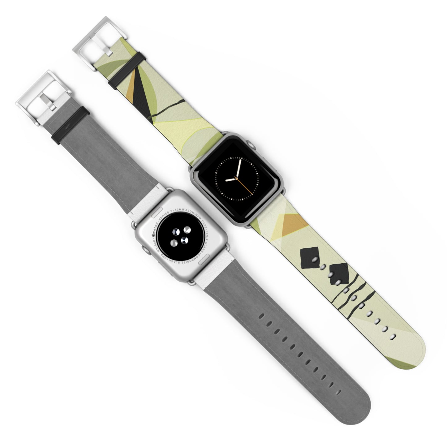 Abstract Series, Fun muted Greens, Putty and Black faux leather Watch Band by artist Marie Frederique