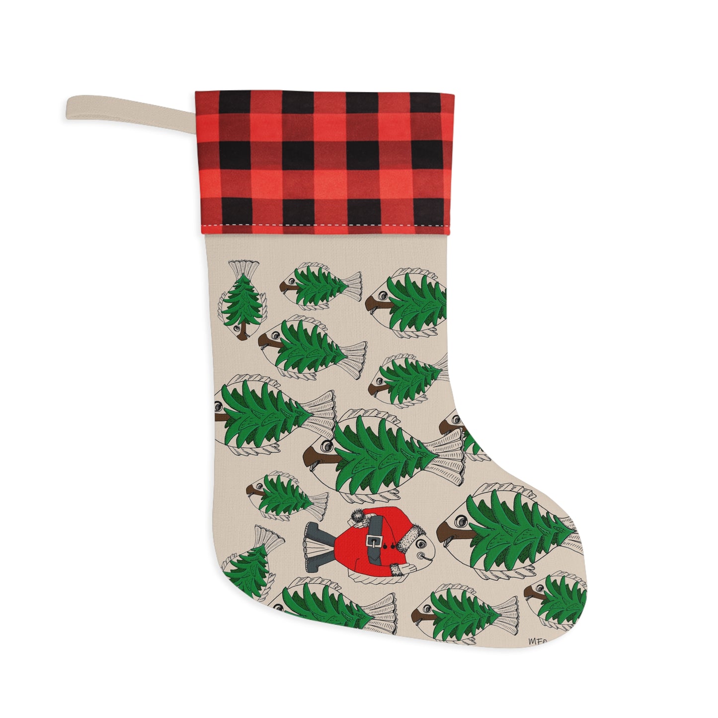 Christmas Stocking, Santa in a Forest for Fishing Enthusiasts