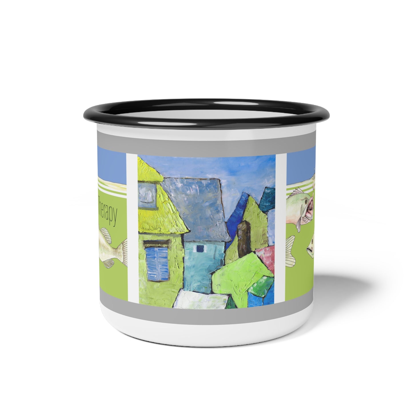 Camp Cup Fishing Therapy Mug - Coffee First Then We'll Talk by artist Marie Frederique