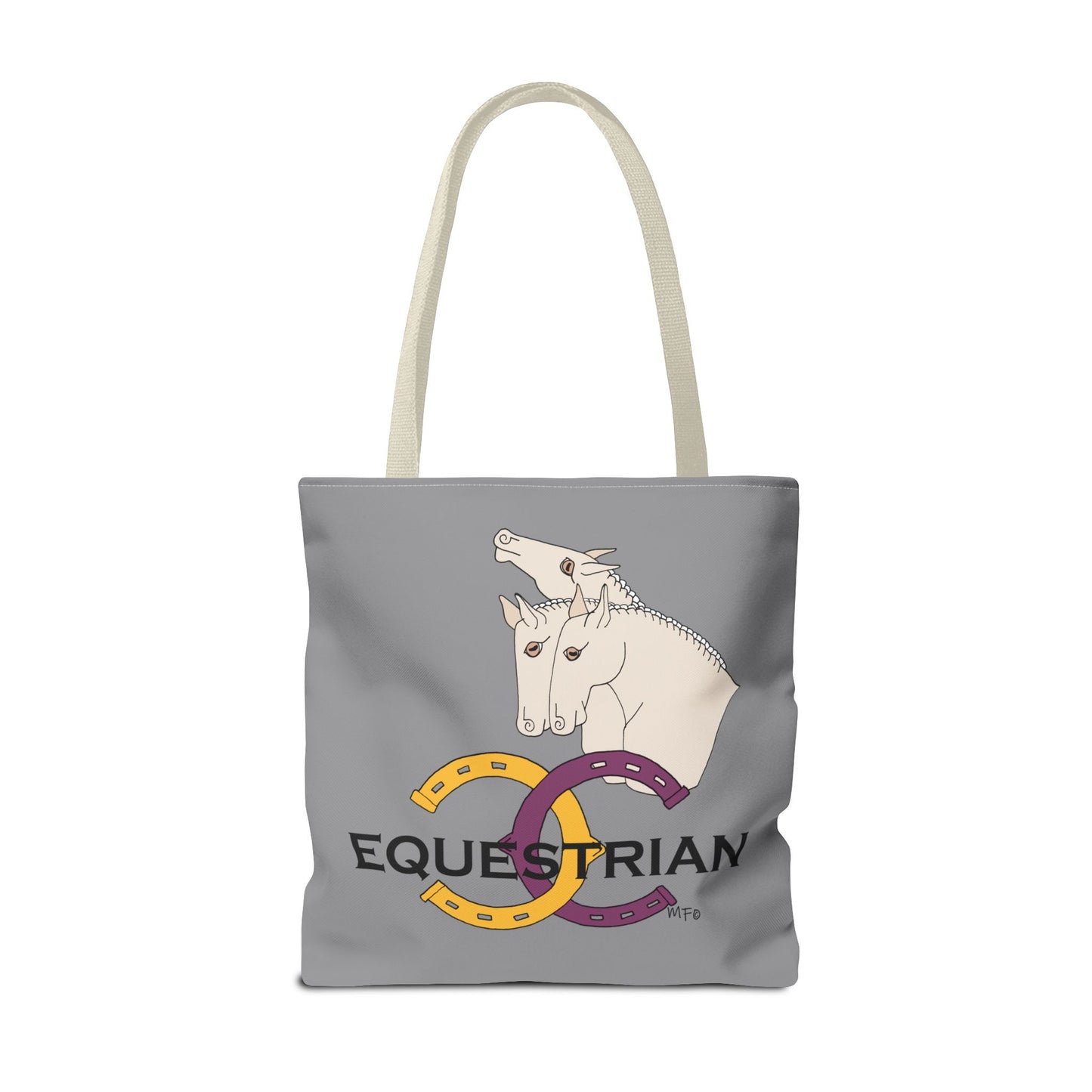 EQUESTRIAN CTS, Grey Tote Bag in 3 sizes and black or beige handles by artist Marie Frederique