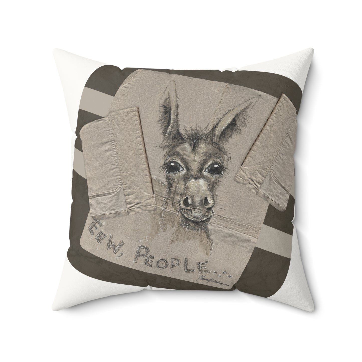 Donkey lovers - EWE, PEOPLE... Whimsical Animal Art Pillow by artist Marie Frederique