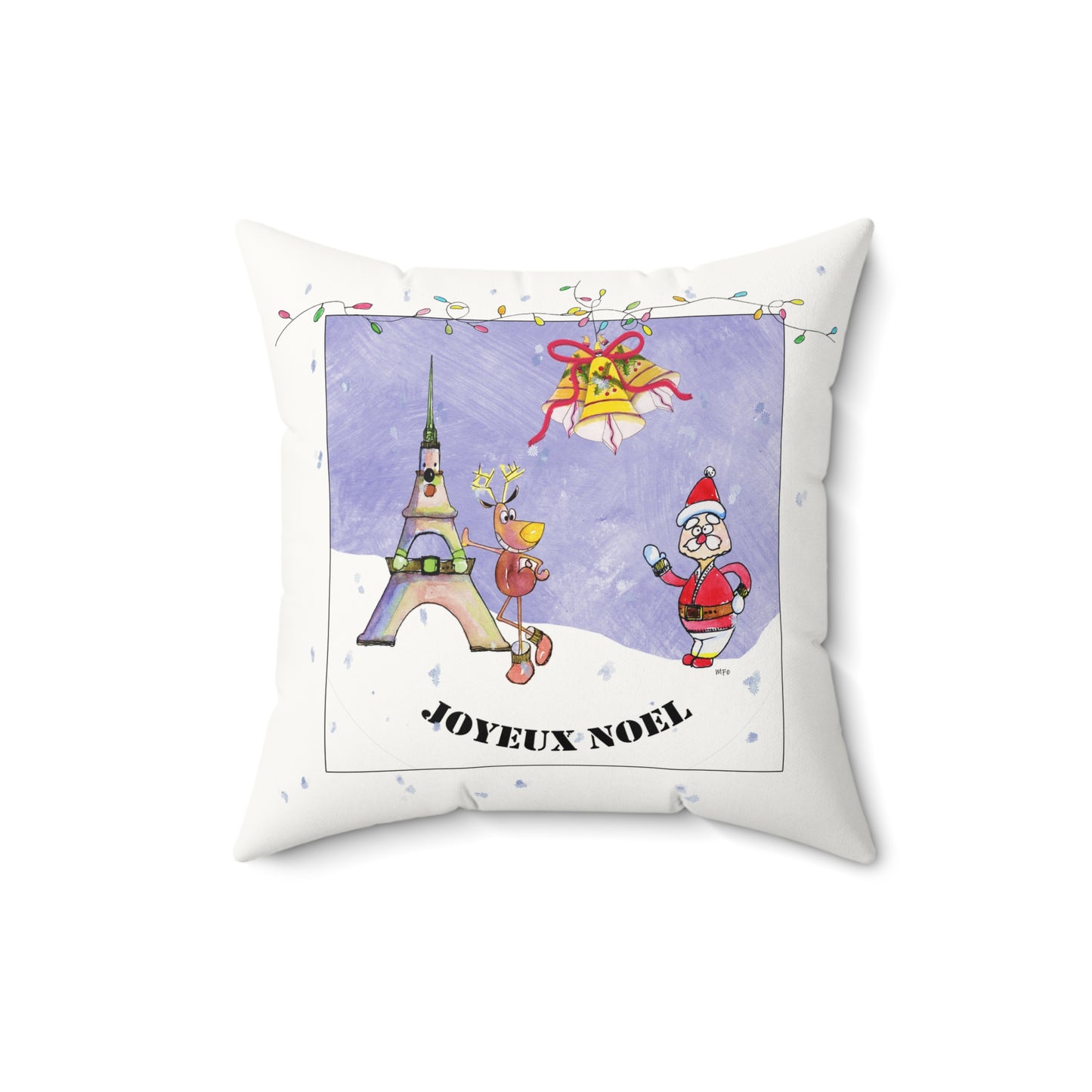 Joyeux Noel Festive Faux Suede Pillow by artist Marie Frederique
