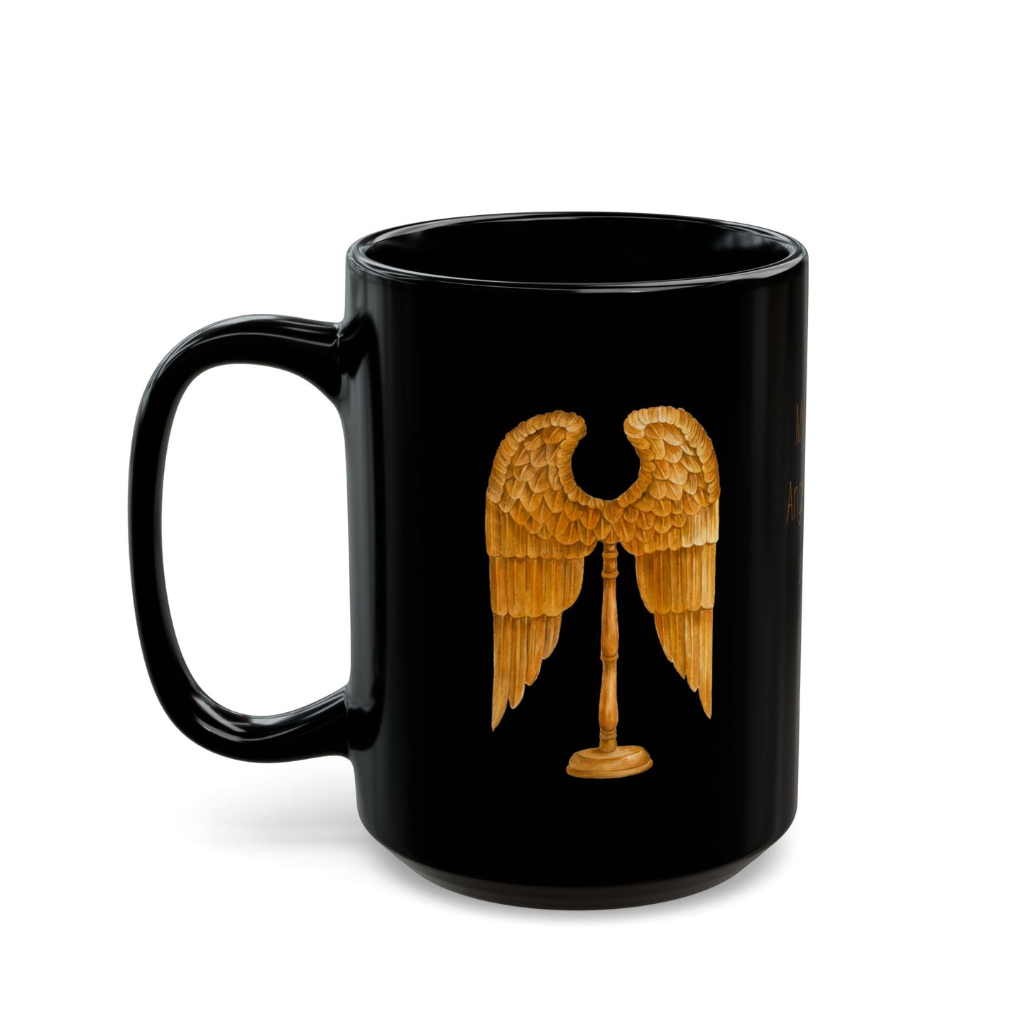 Guardian Angel - Gold wings on Black Mug by artist Marie Frederique