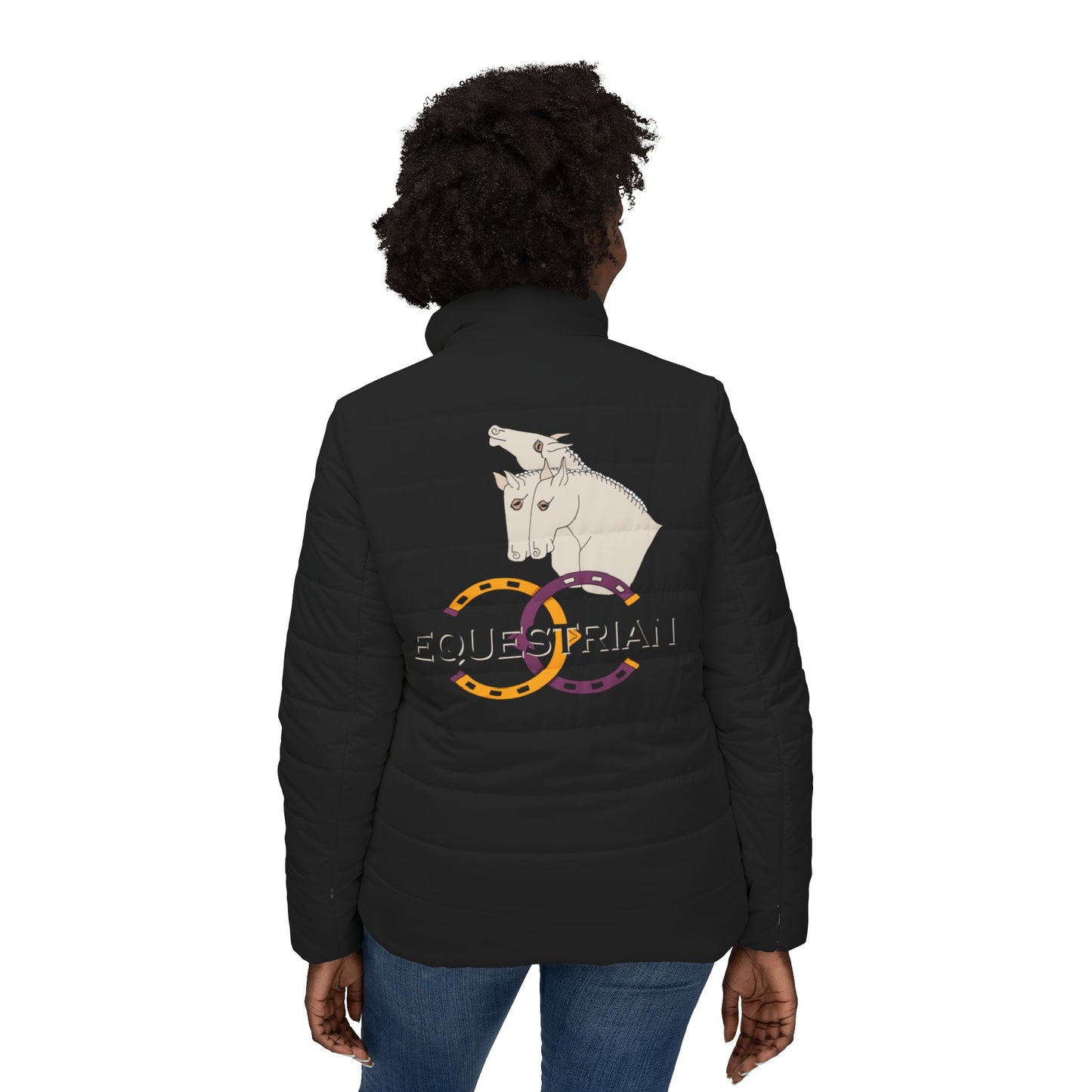 Equestrian Women’s Black Puffer Jacket by artist Marie Frederique