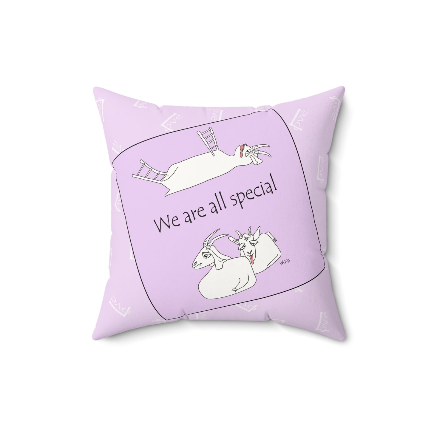 Whimsical Goat Pillow, We Are All Special by artist Marie Frederique Unique Gift for Animal Lovers, Pastel Room Accent