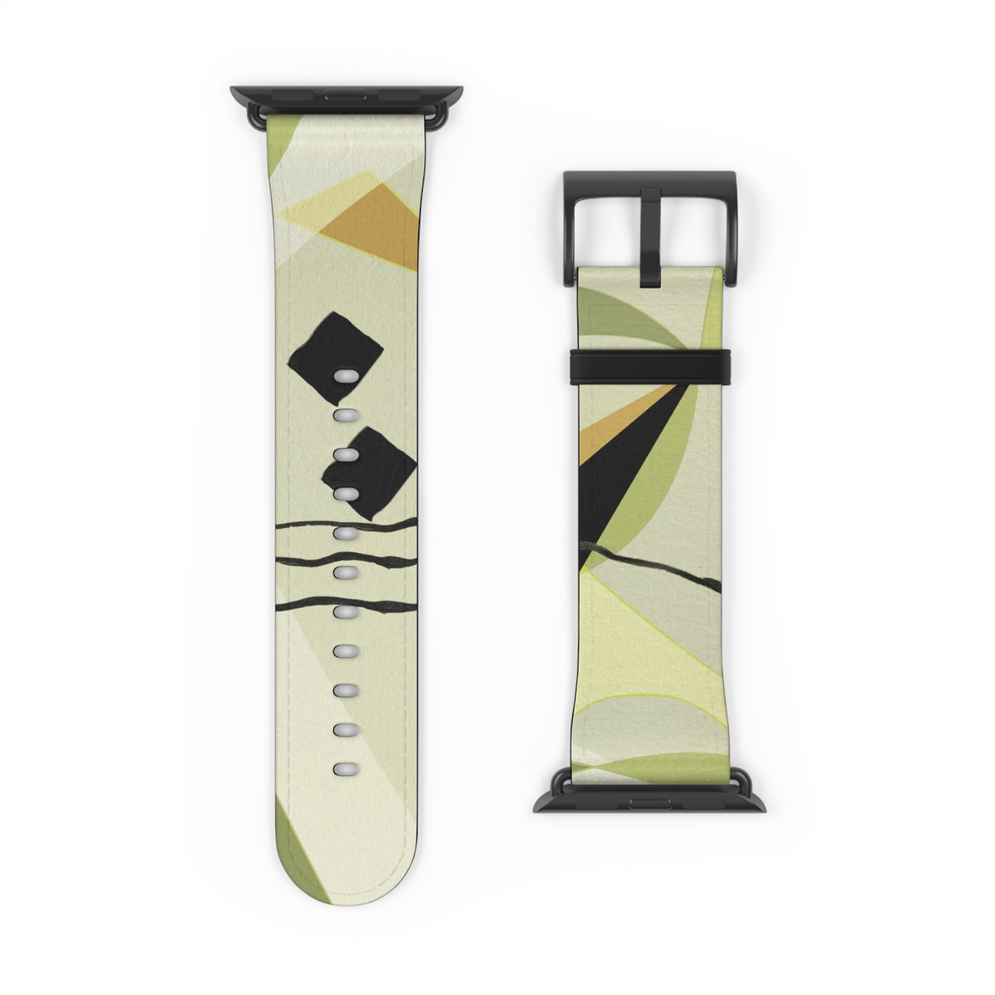 Abstract Series, Fun muted Greens, Putty and Black faux leather Watch Band by artist Marie Frederique