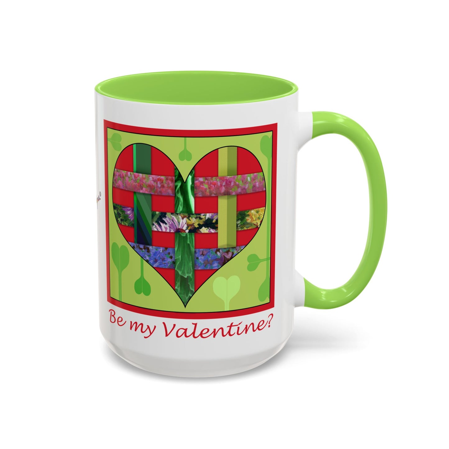 Valentine Red Multicolored Ribbon Heart - 11oz & 15oz Colorful Mug Gift by artist Marie Frederique