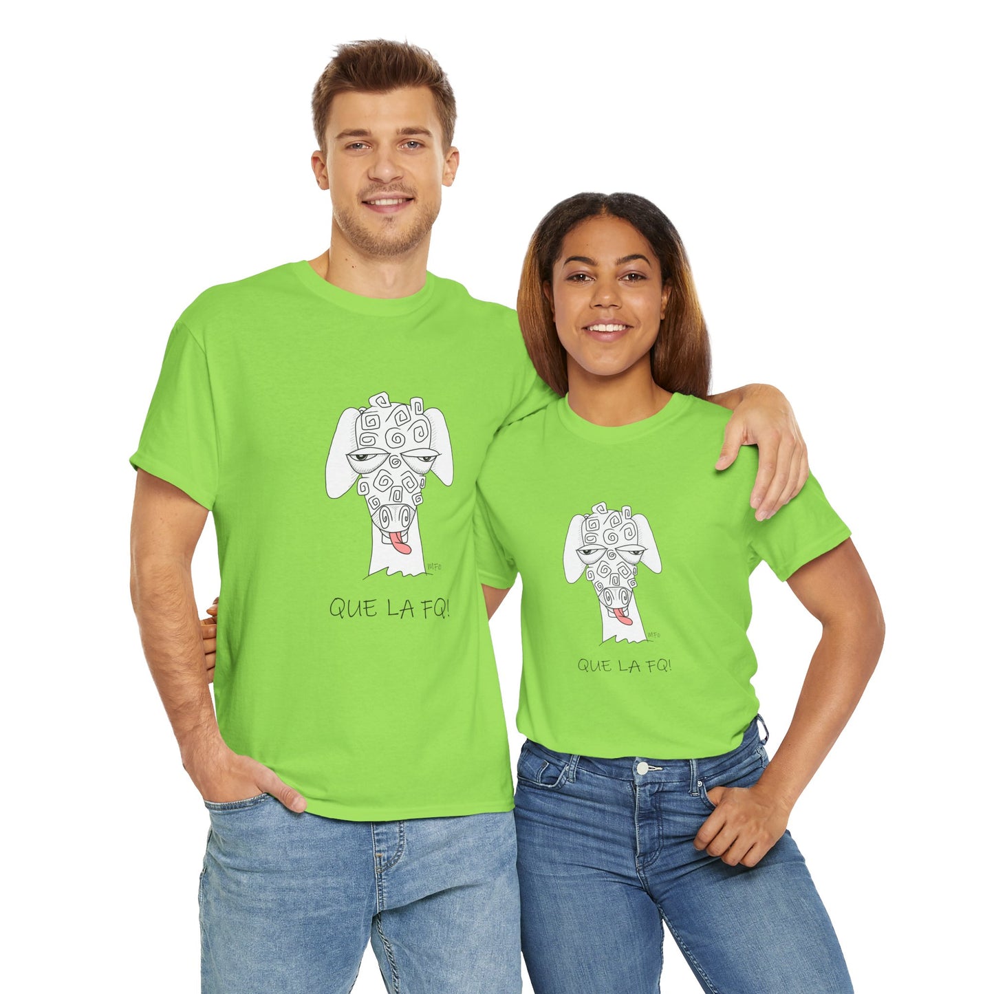 Adult Humor "QUE LA FQ!" Sheep's face - Unisex Heavy Cotton Tee by artist Marie Frederique