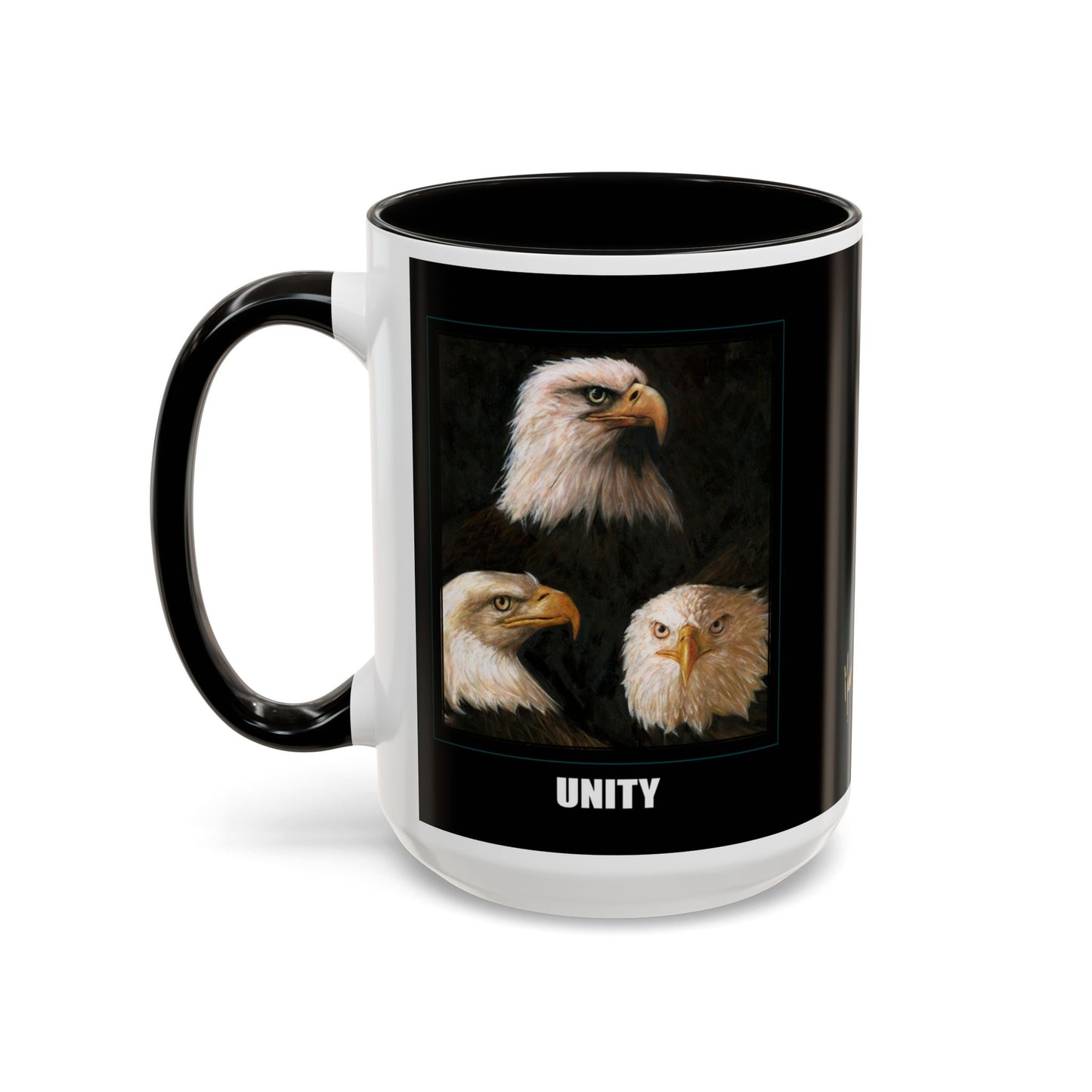 Bald Eagle Heads, Unity, America & Pride - Colorful Mug by artist Marie Frederique