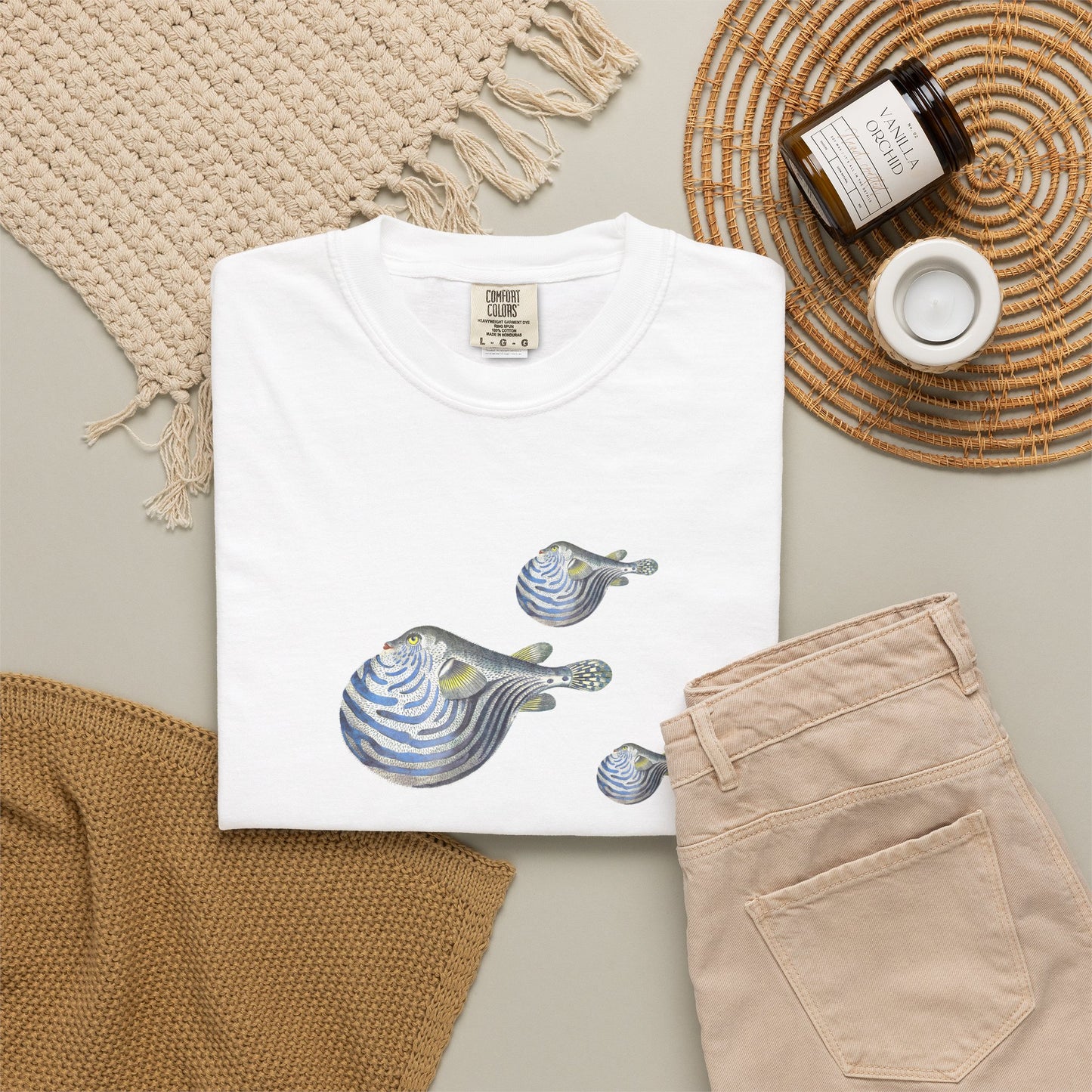 Blowfish Trio Graphic T-Shirt — Nautical Beach Vibes by artist Marie Frederique