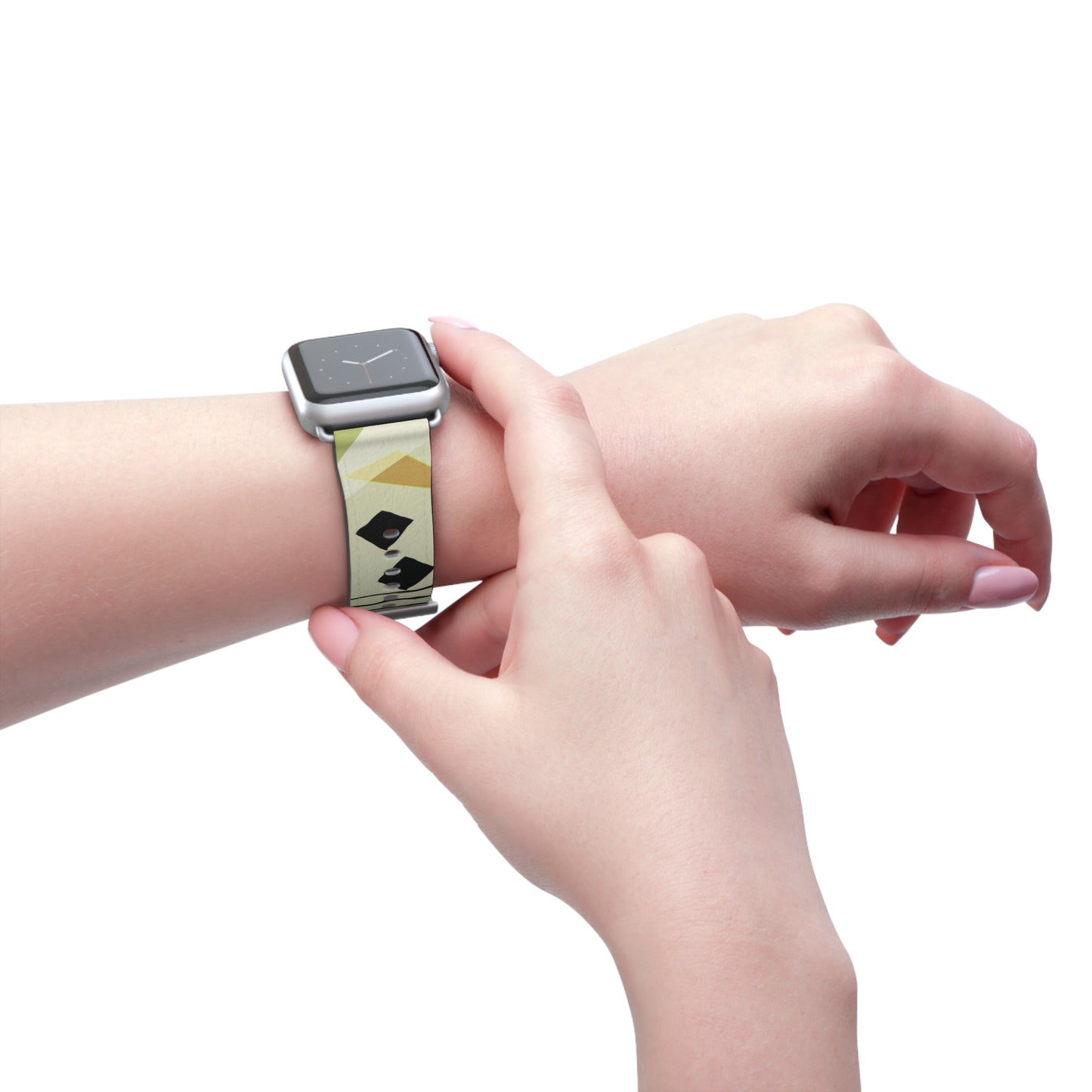 Abstract Series, Fun muted Greens, Putty and Black faux leather Watch Band by artist Marie Frederique