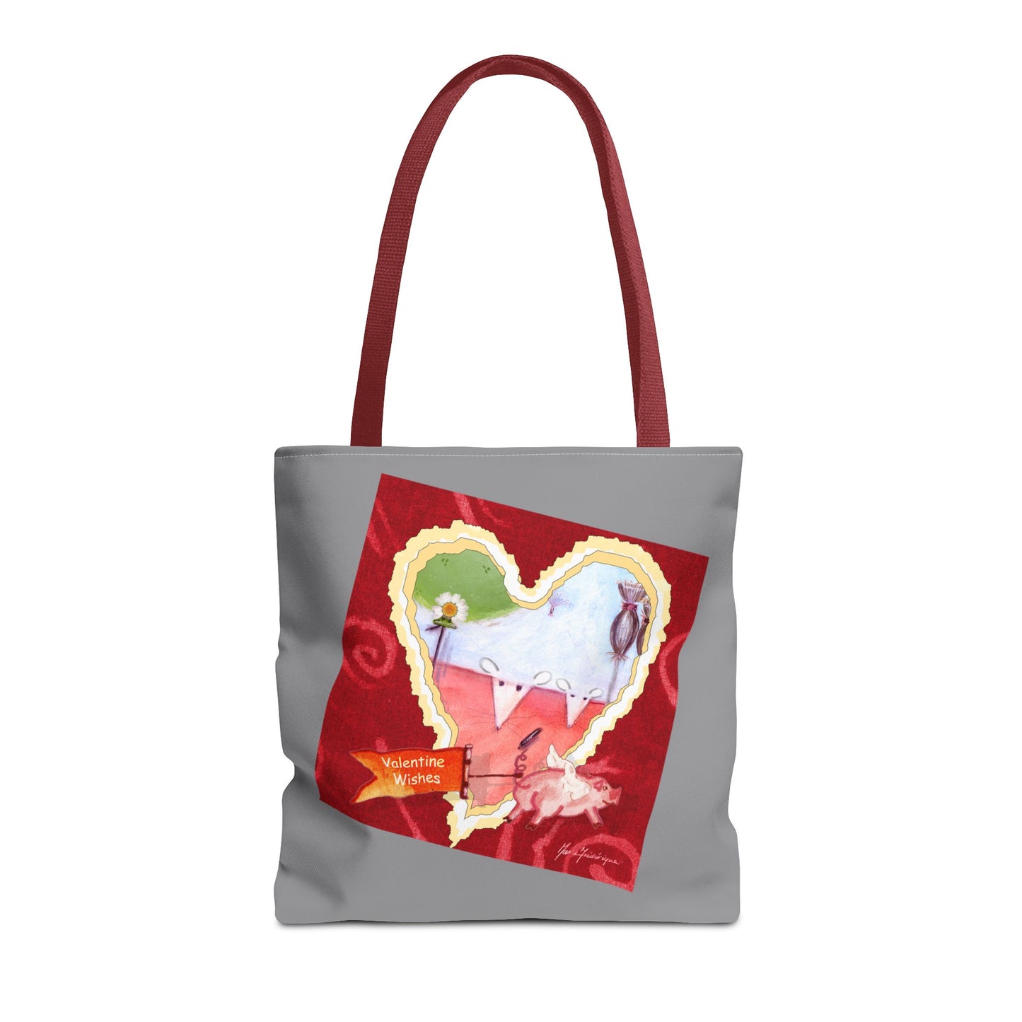 Valentine Tote Bag, Love is in the air - grey and red by artist Marie Frederique