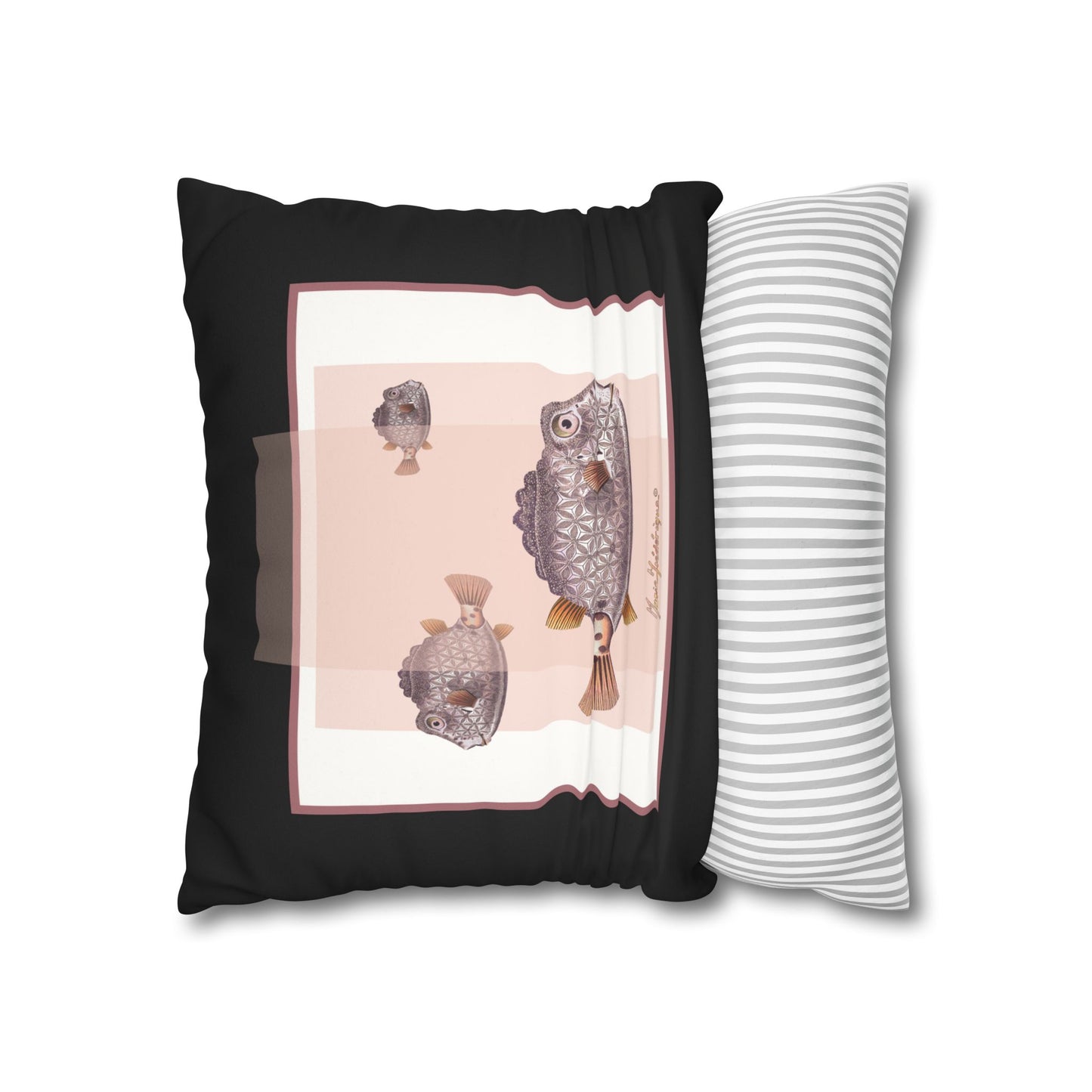 Boxfish Faux Suede Pillowcase — Decorative Square Throw Pillow Cover by artist Marie Frederique