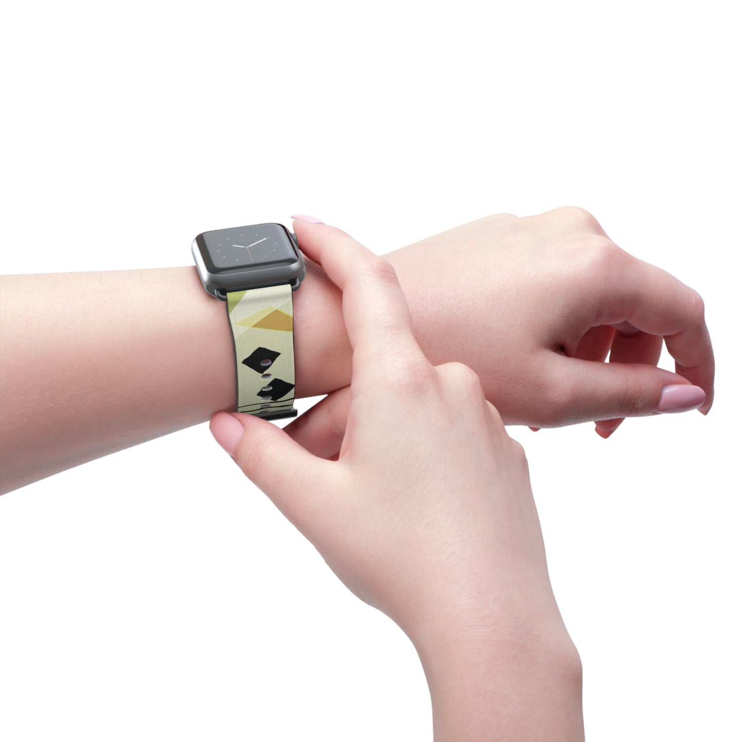Abstract Series, Fun muted Greens, Putty and Black faux leather Watch Band by artist Marie Frederique