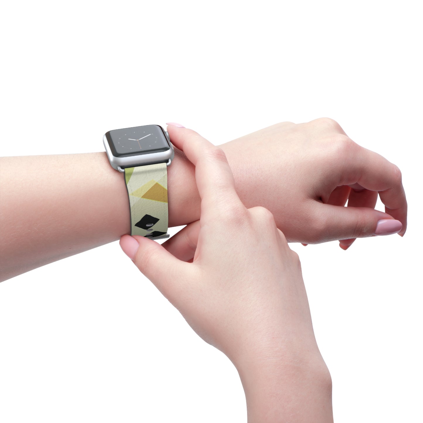 Abstract Series, Fun muted Greens, Putty and Black faux leather Watch Band by artist Marie Frederique