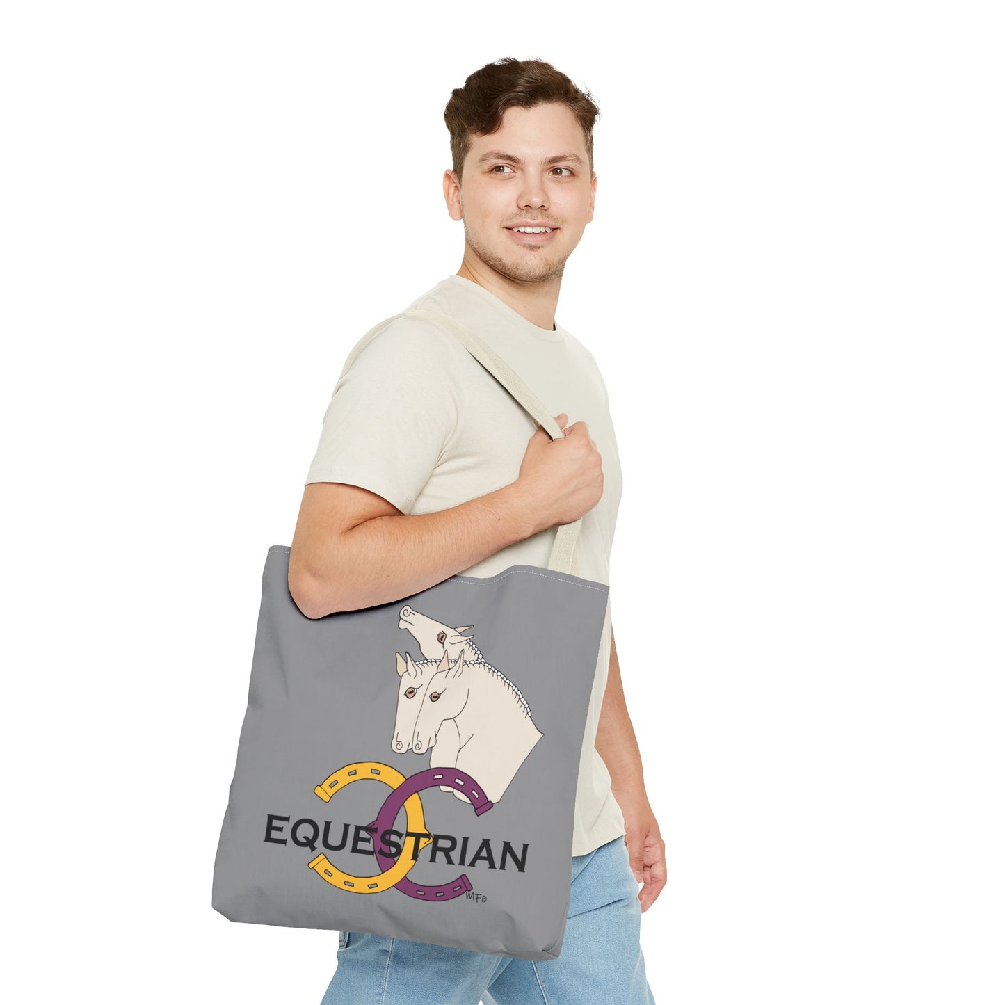 EQUESTRIAN CTS, Grey Tote Bag in 3 sizes and black or beige handles by artist Marie Frederique