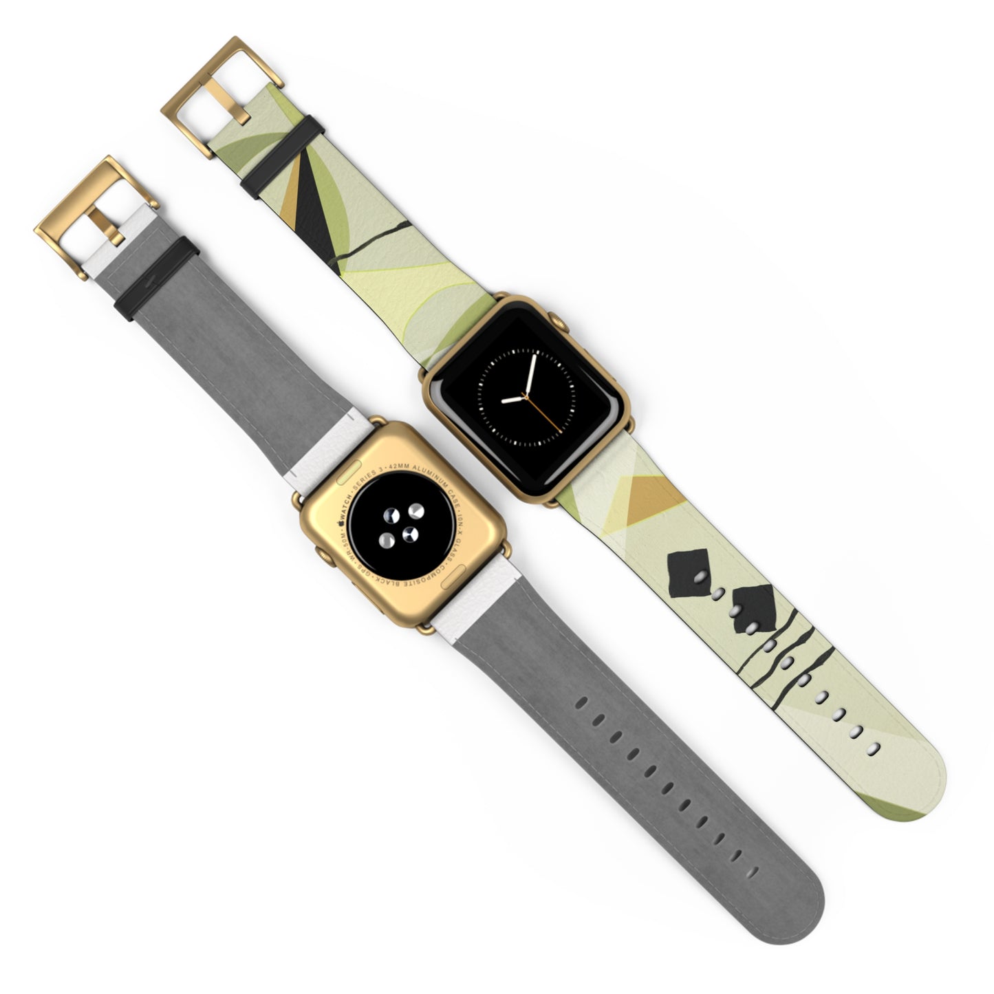 Abstract Series, Fun muted Greens, Putty and Black faux leather Watch Band by artist Marie Frederique