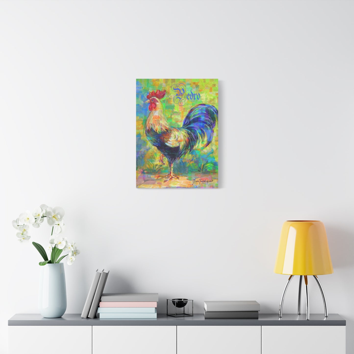 Vibrant Rooster, PEDRO Canvas Wall Art by artist Marie Frederique
