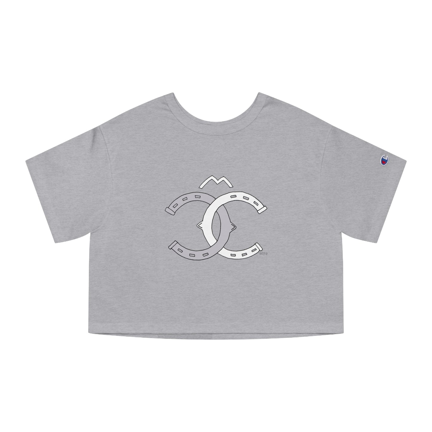 Interlocking Horseshoes, Champion Women's Heritage Cropped T-Shirt by artist Marie Frederique