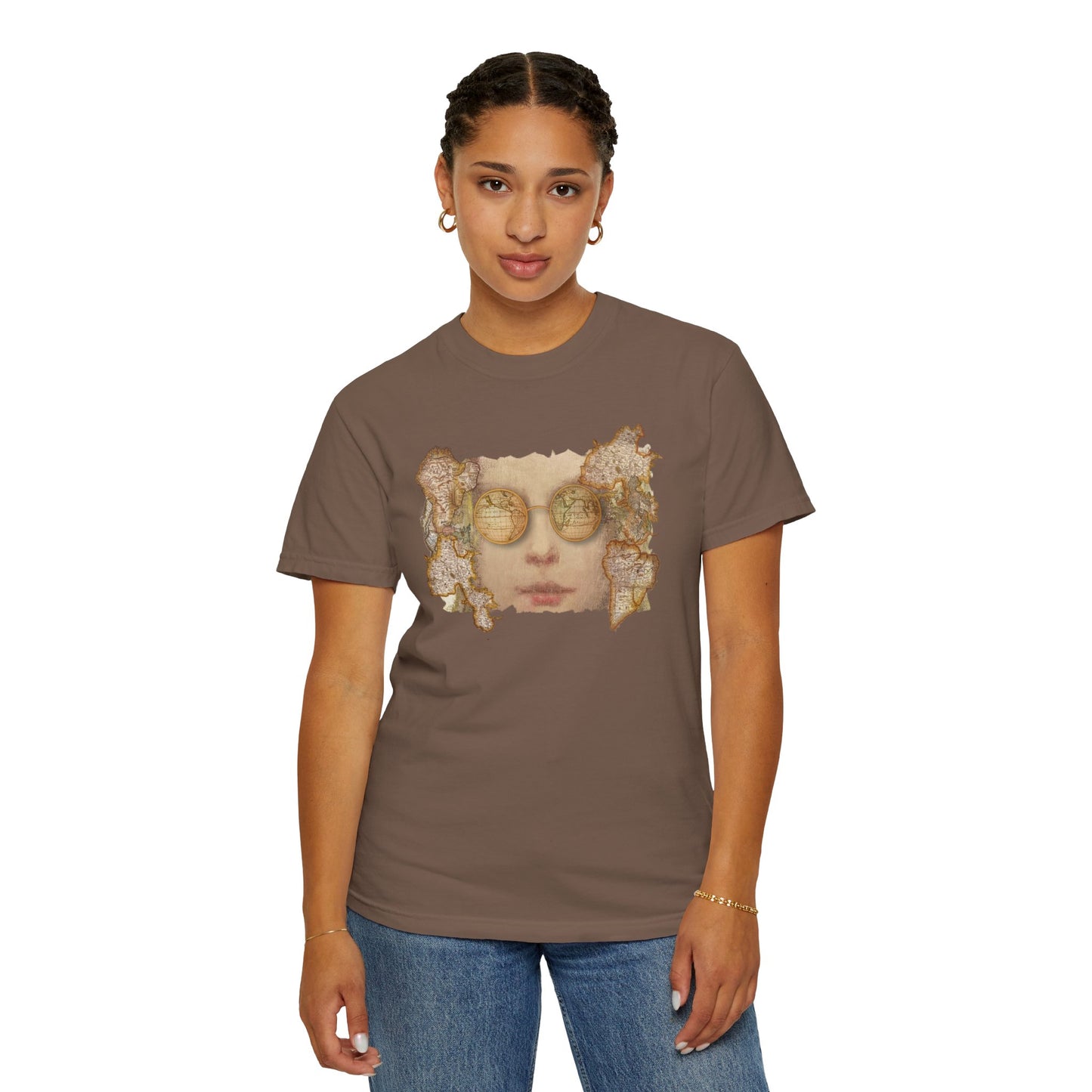Reflective World Map Glasses Unisex T-shirt by artist Marie Frederique