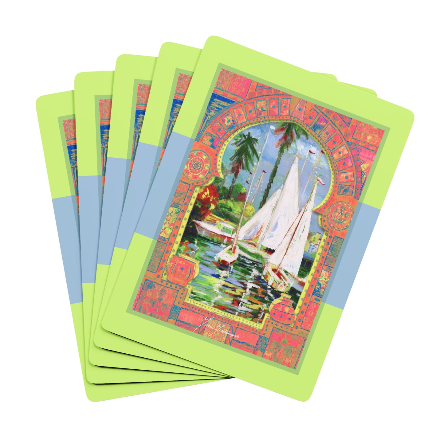 Moroccan Arch 2 with sail boats Bridge/Poker Playing Cards Set - Unique Nautical & Elegant Design by artist Marie Frederique