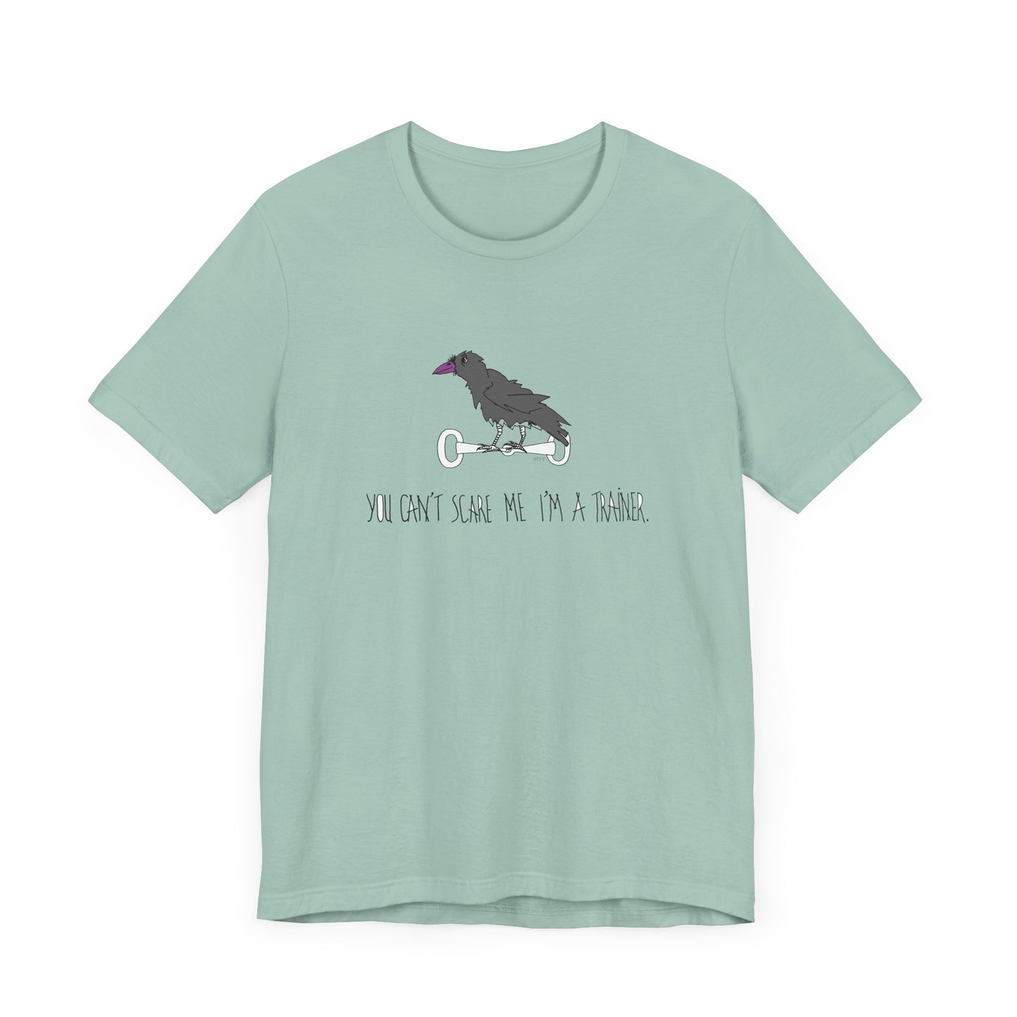 Halloween Equestrian Trainer Special. Crow on a snaffle bit. "You can't scare me I'm a trainer" - Unisex Jersey Short Sleeve Cotton Tee by artist Marie Frederique
