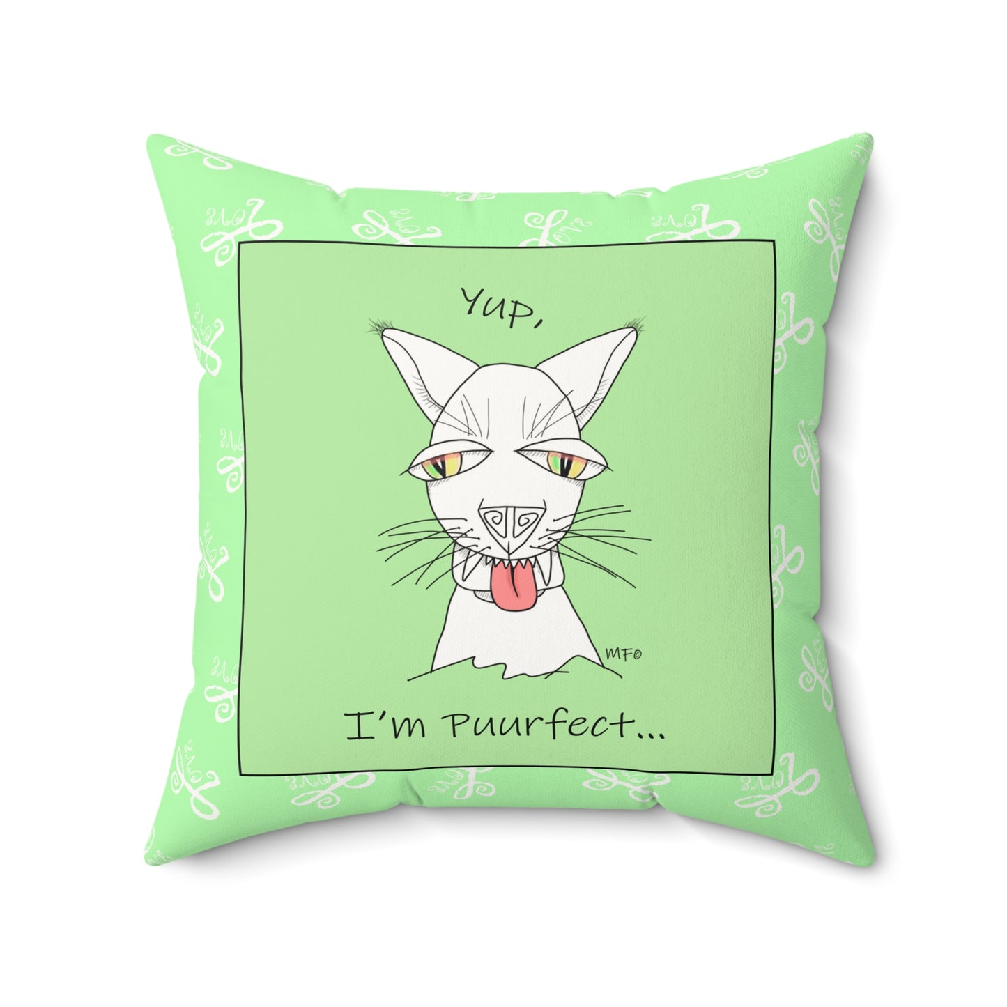 Cute Cat Faux Suede Pillow, Purrfect Home Decor by artist Marie Frederique