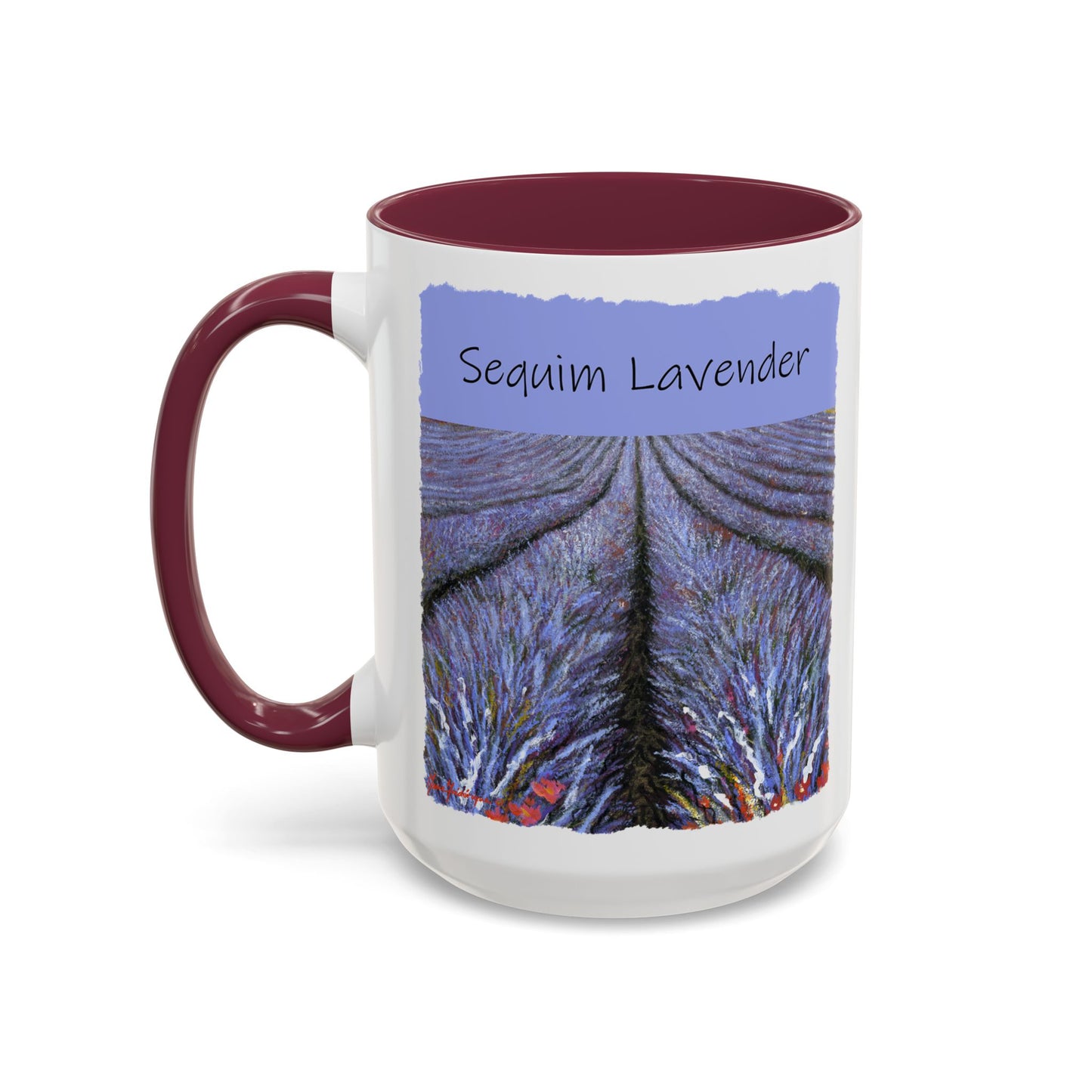 Lavender field Mug, Meet Me in the Fields Coffee Cup, by artist Marie Frederique