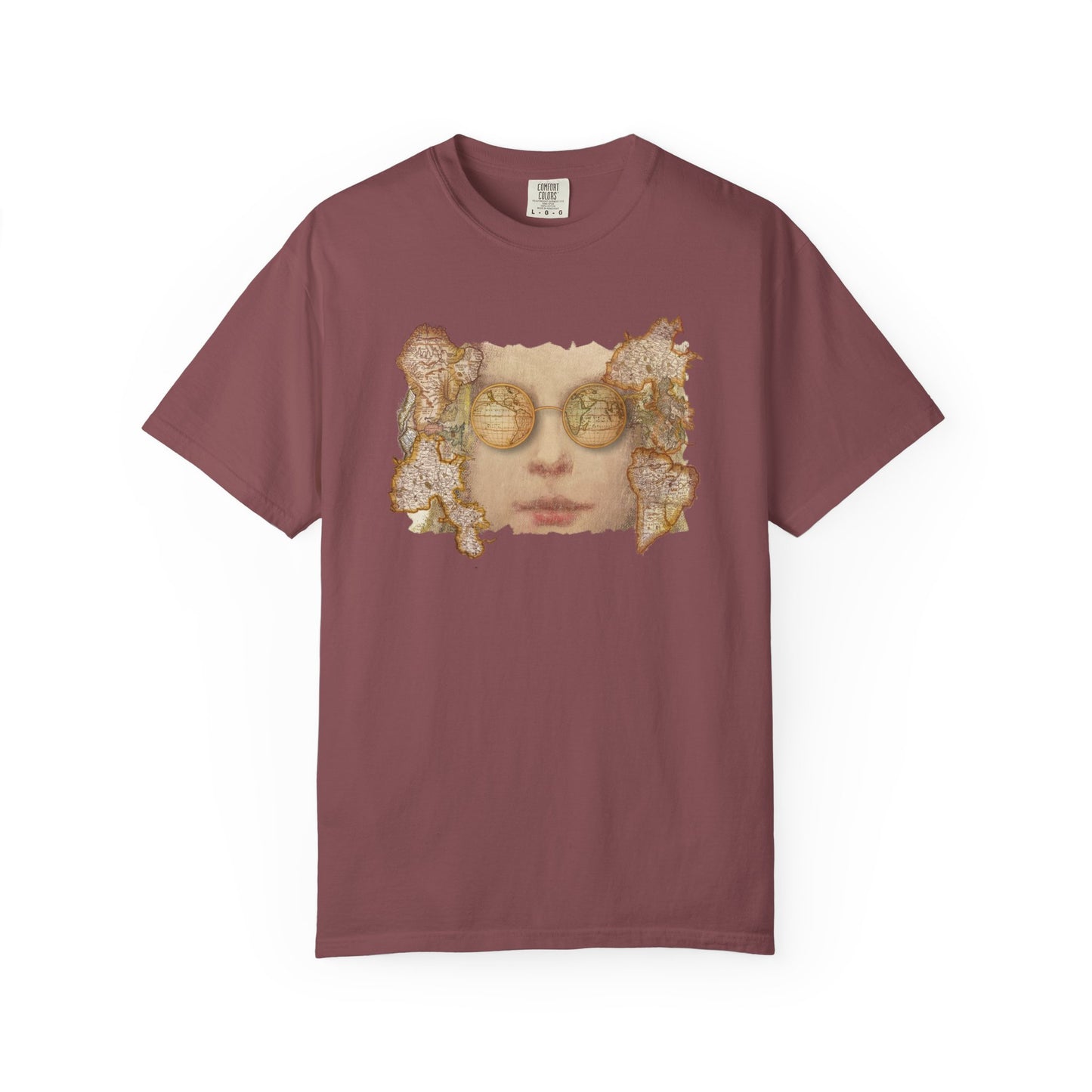 Reflective World Map Glasses Unisex T-shirt by artist Marie Frederique