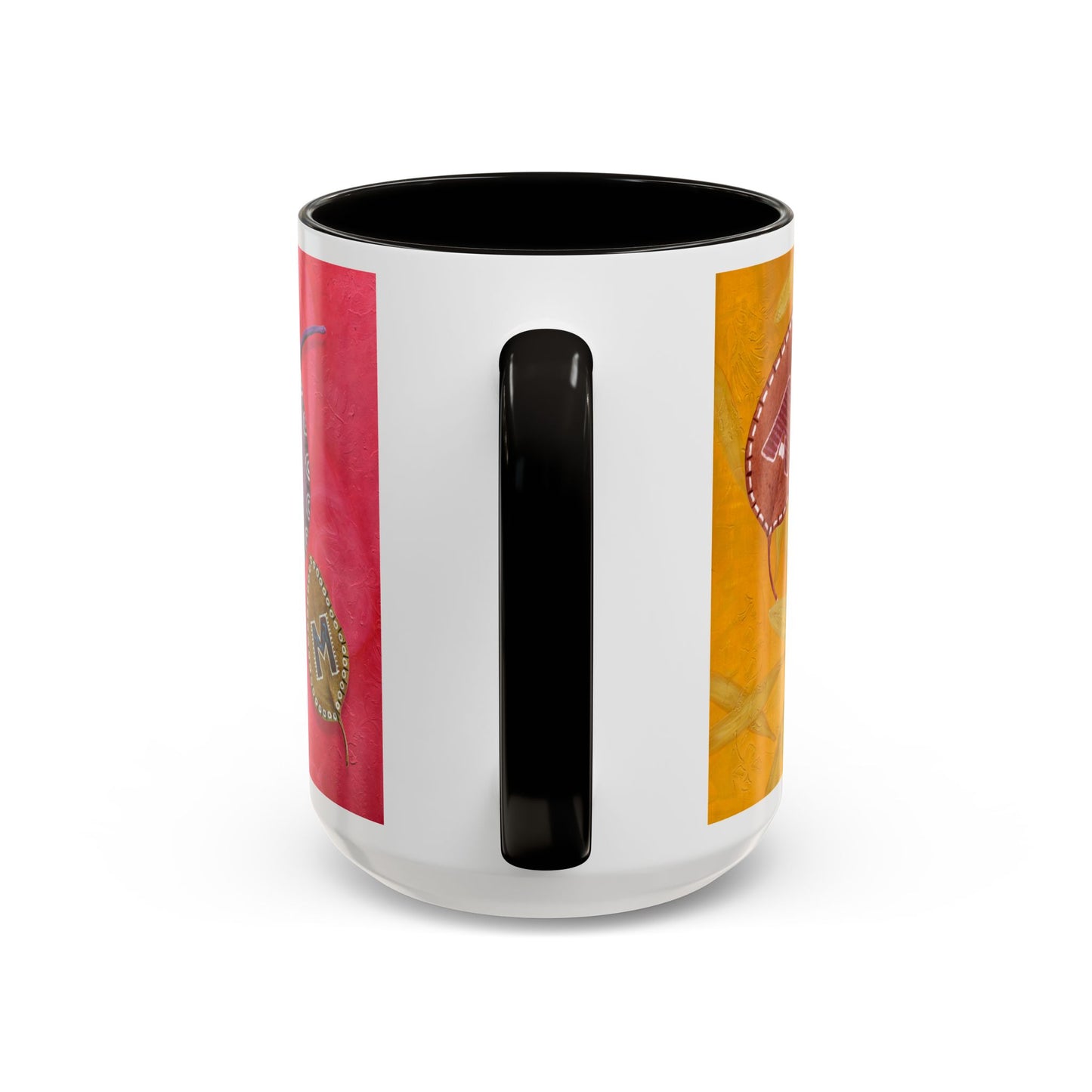 AUM/OM painted leaves spelling AUM & OM Mugs by Artist Marie Frederique