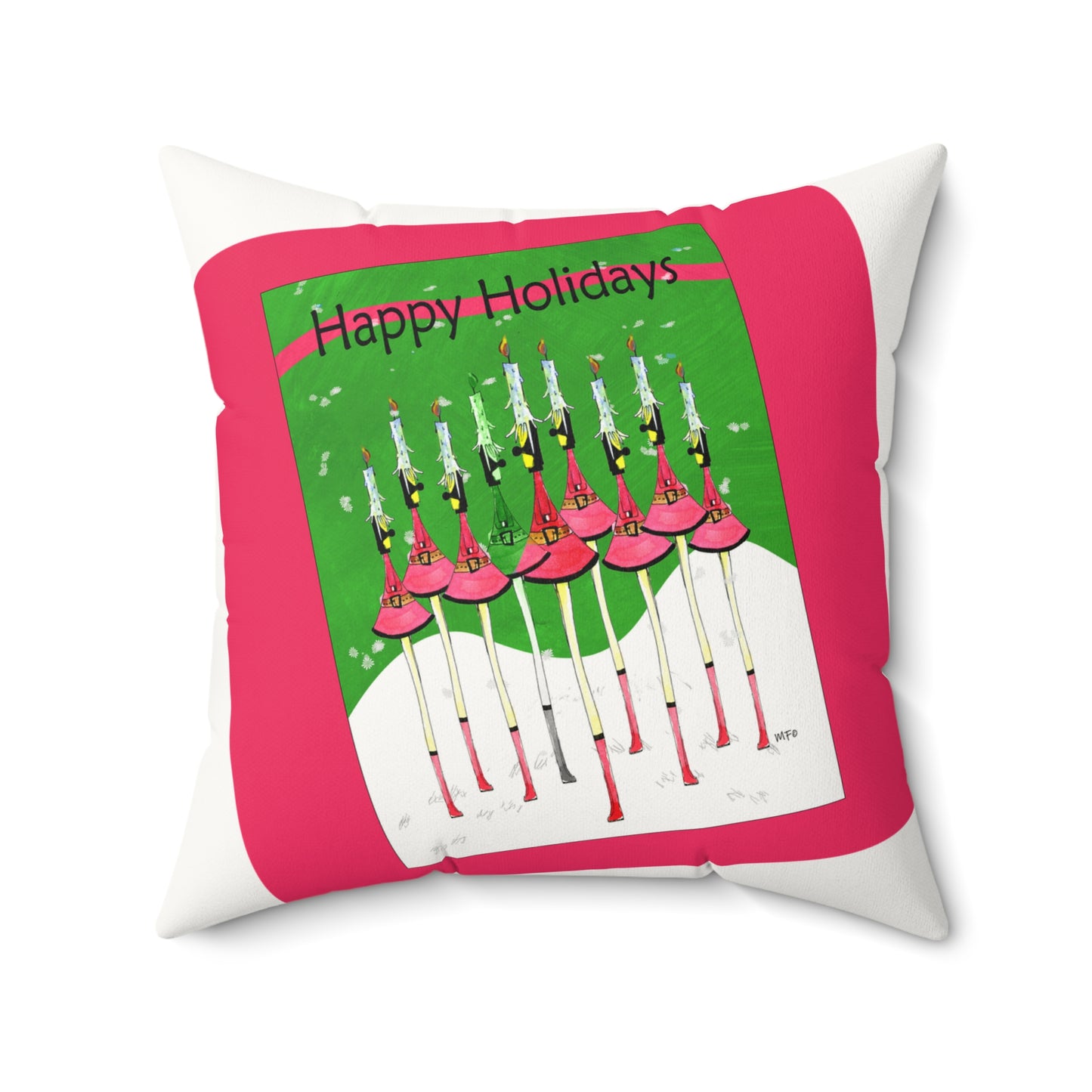 Menorah Faux Suede Pillow - Vibrant Holiday Decor by artist Marie Frederique
