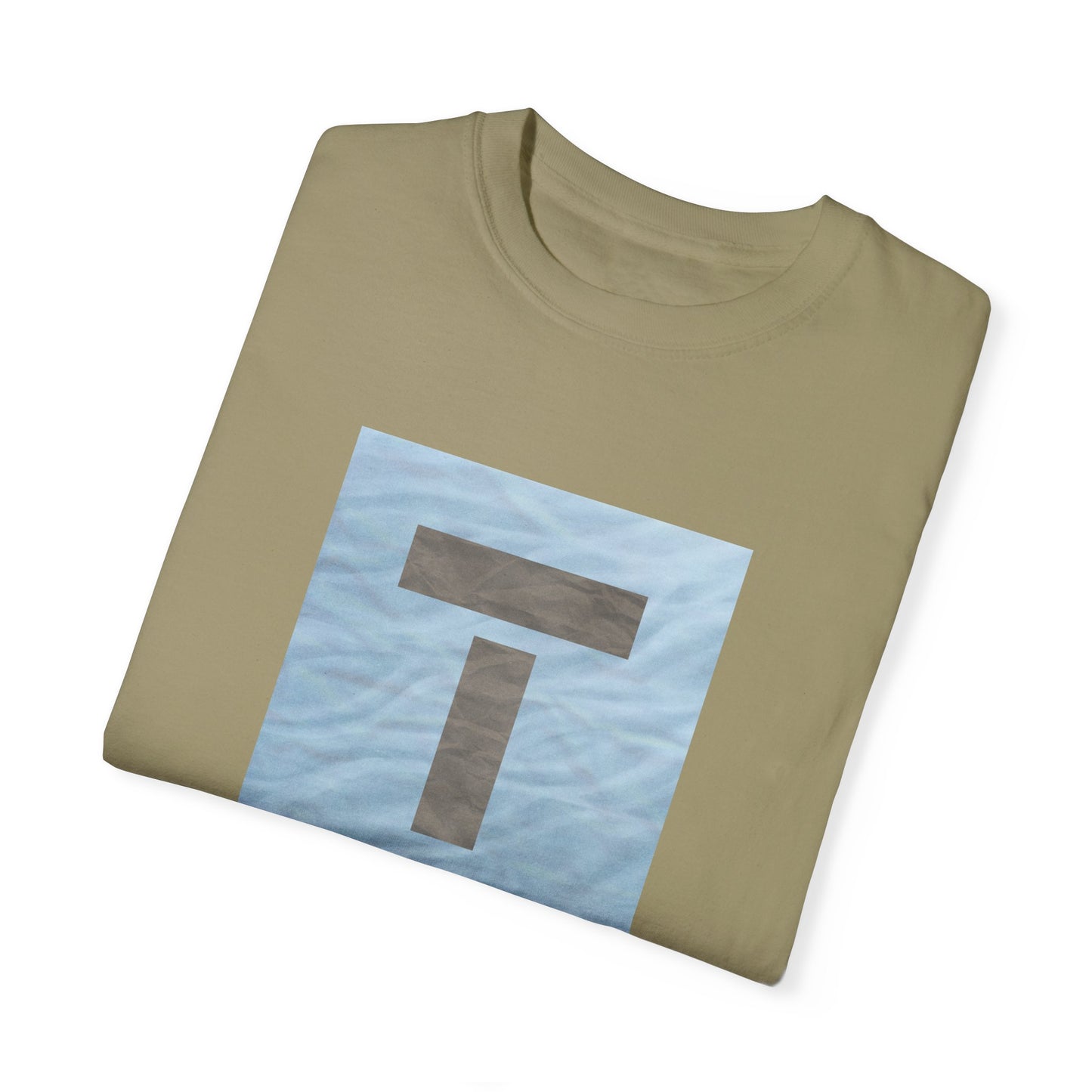 T symbol, Star Energy in a soft grey with light blue water reflections, Unisex Garment-Dyed T-shirt by artist Marie Frederique