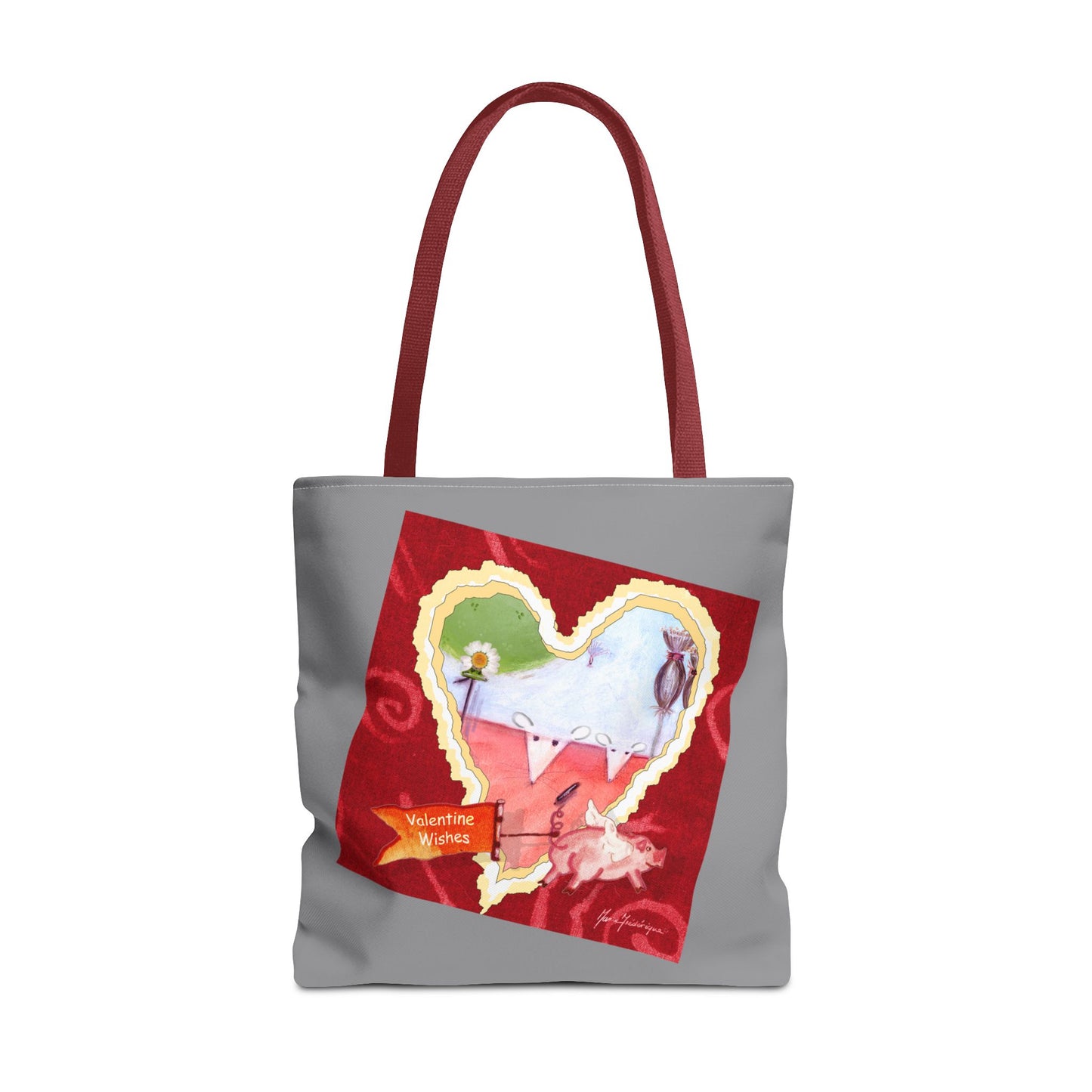 Valentine Tote Bag, Love is in the air - grey and red by artist Marie Frederique