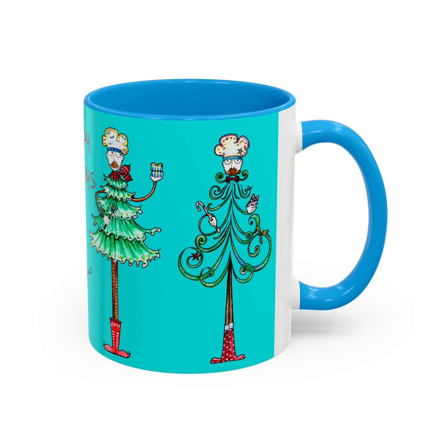 Christmas Trees, Happy Holiday Colorful Mugs by artist Marie Frederique