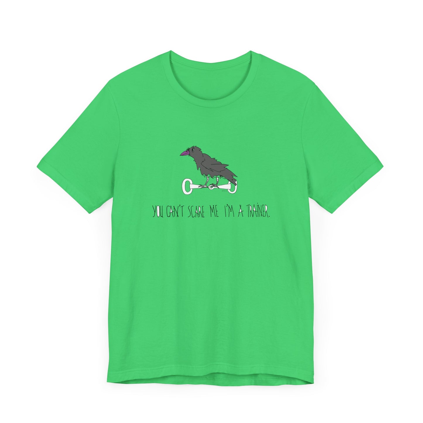 Halloween Equestrian Trainer Special. Crow on a snaffle bit. "You can't scare me I'm a trainer" - Unisex Jersey Short Sleeve Cotton Tee by artist Marie Frederique
