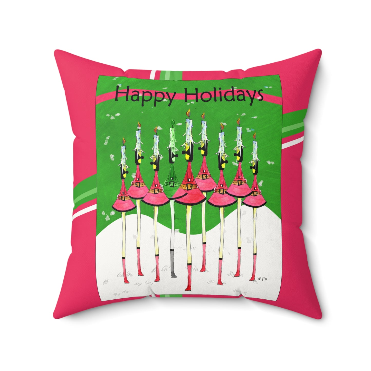 Menorah Faux Suede Pillow - Vibrant Holiday Decor by artist Marie Frederique