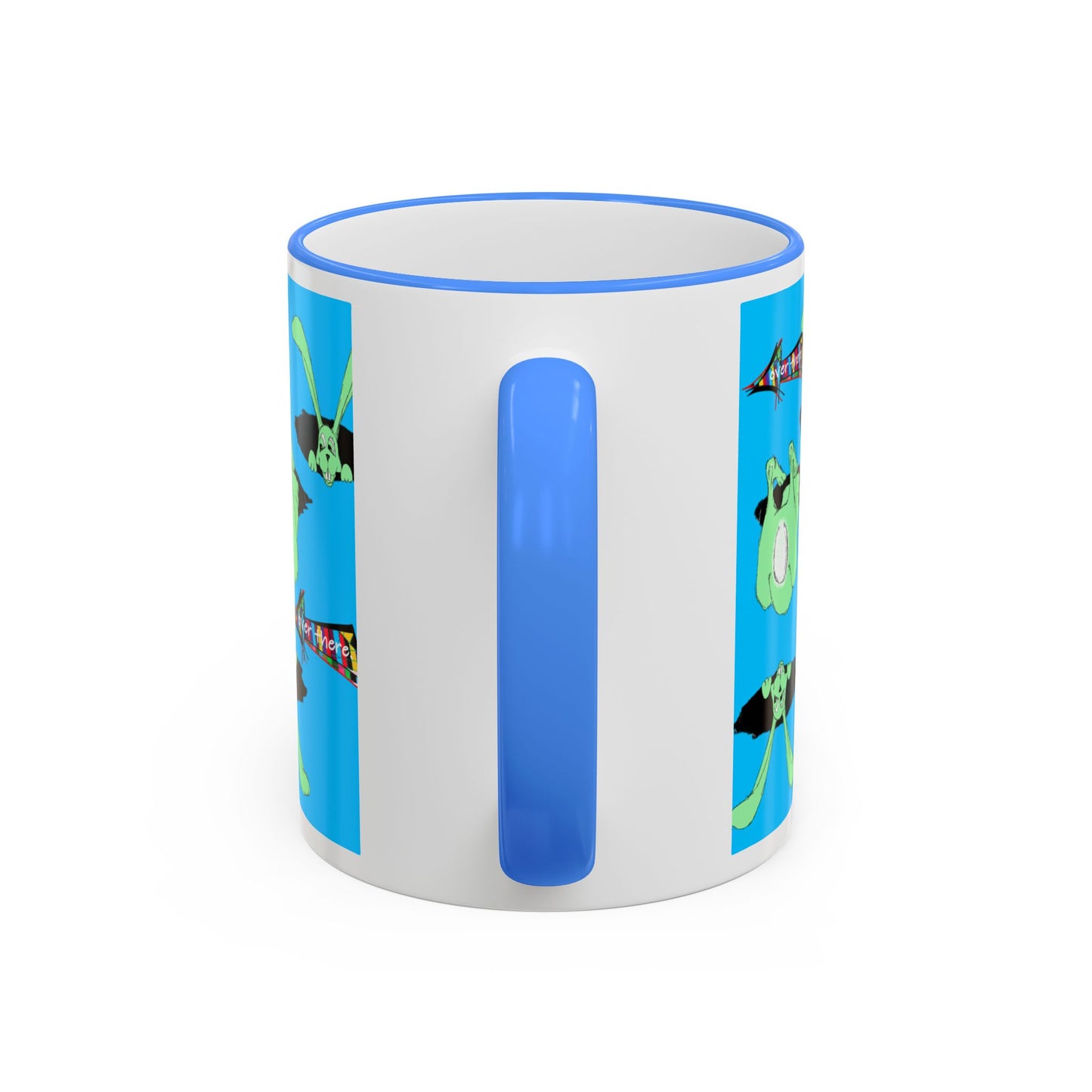 Where is Alice? Playful Green Bunny Pattern Accent Rim Mug (11oz & 15oz) by artist Marie Frederique