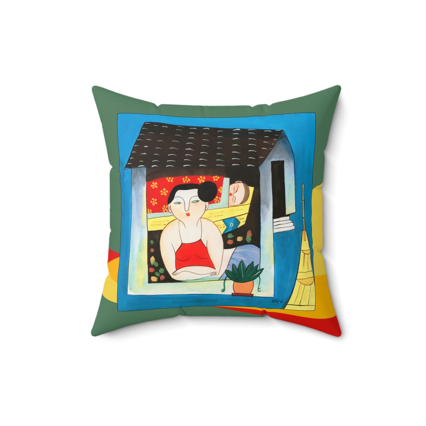 Vibrant Naive Art Faux Suede Square Pillow by artist Marie Frederique